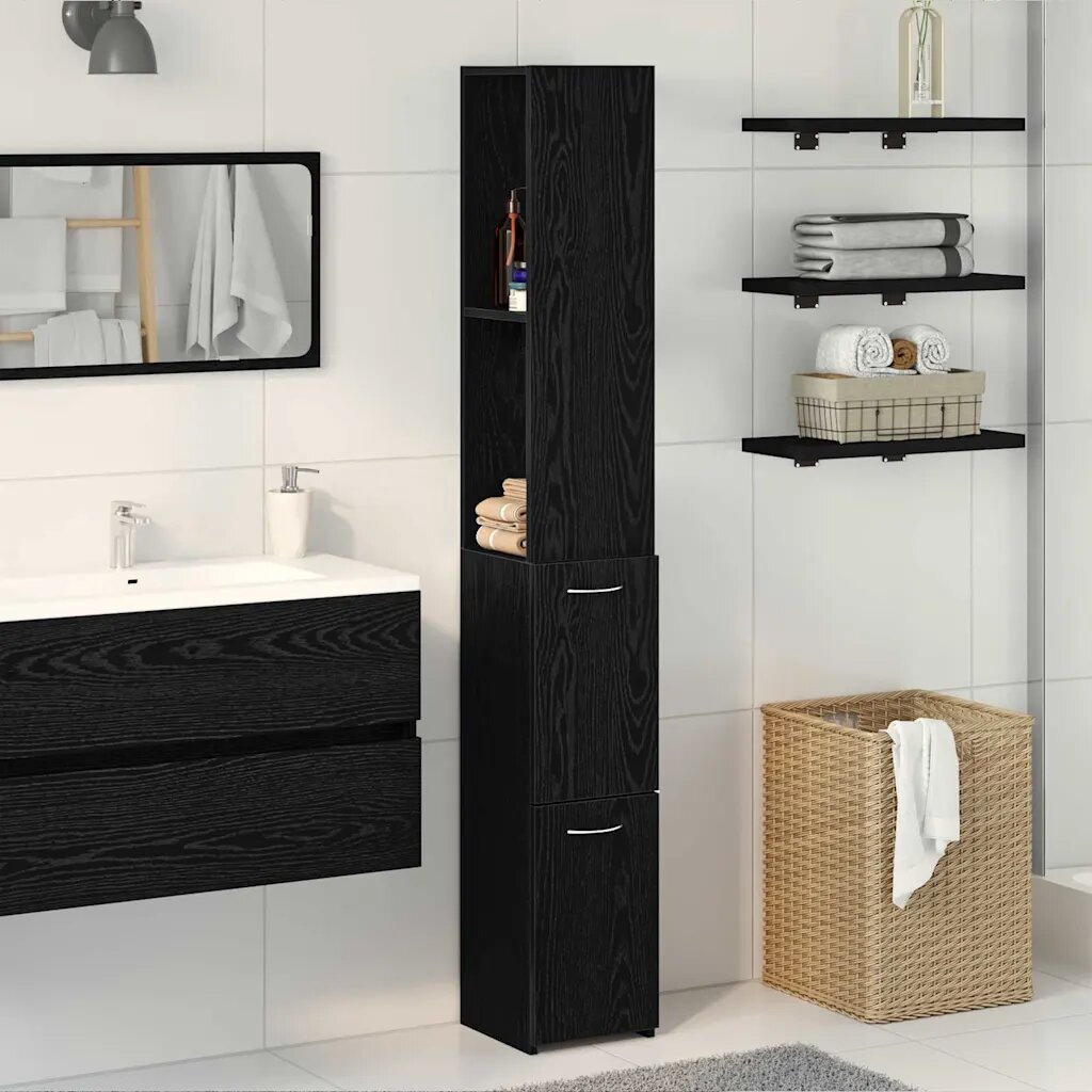 vidaXL Шкаф за баня Черния дъб 25 x 25 x 170 см Инженерна дървесина