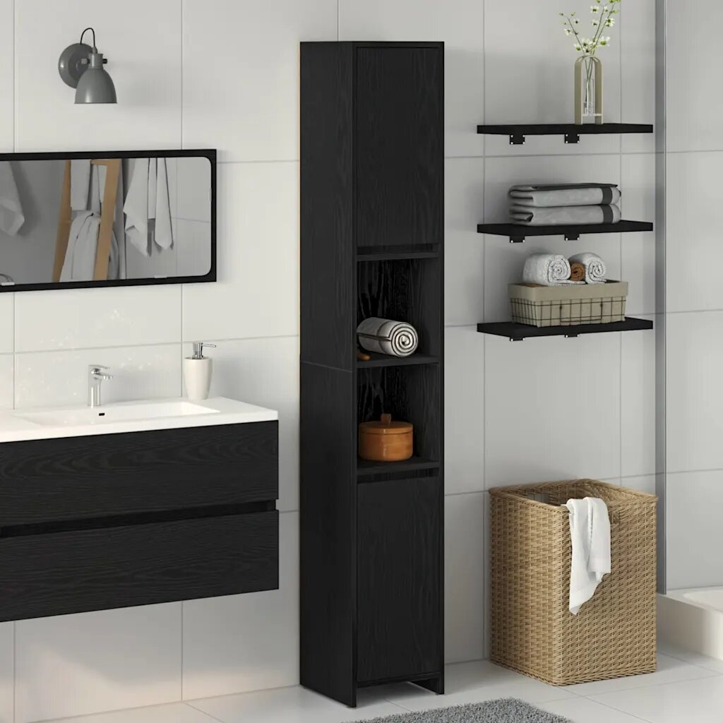 vidaXL Шкаф за баня Черния дъб 30 x 30 x 1835 см Инженерна дървесина