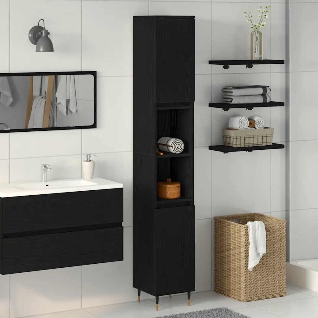vidaXL Шкаф за баня Черния дъб 30 x 30 x 190 см Инженерна дървесина