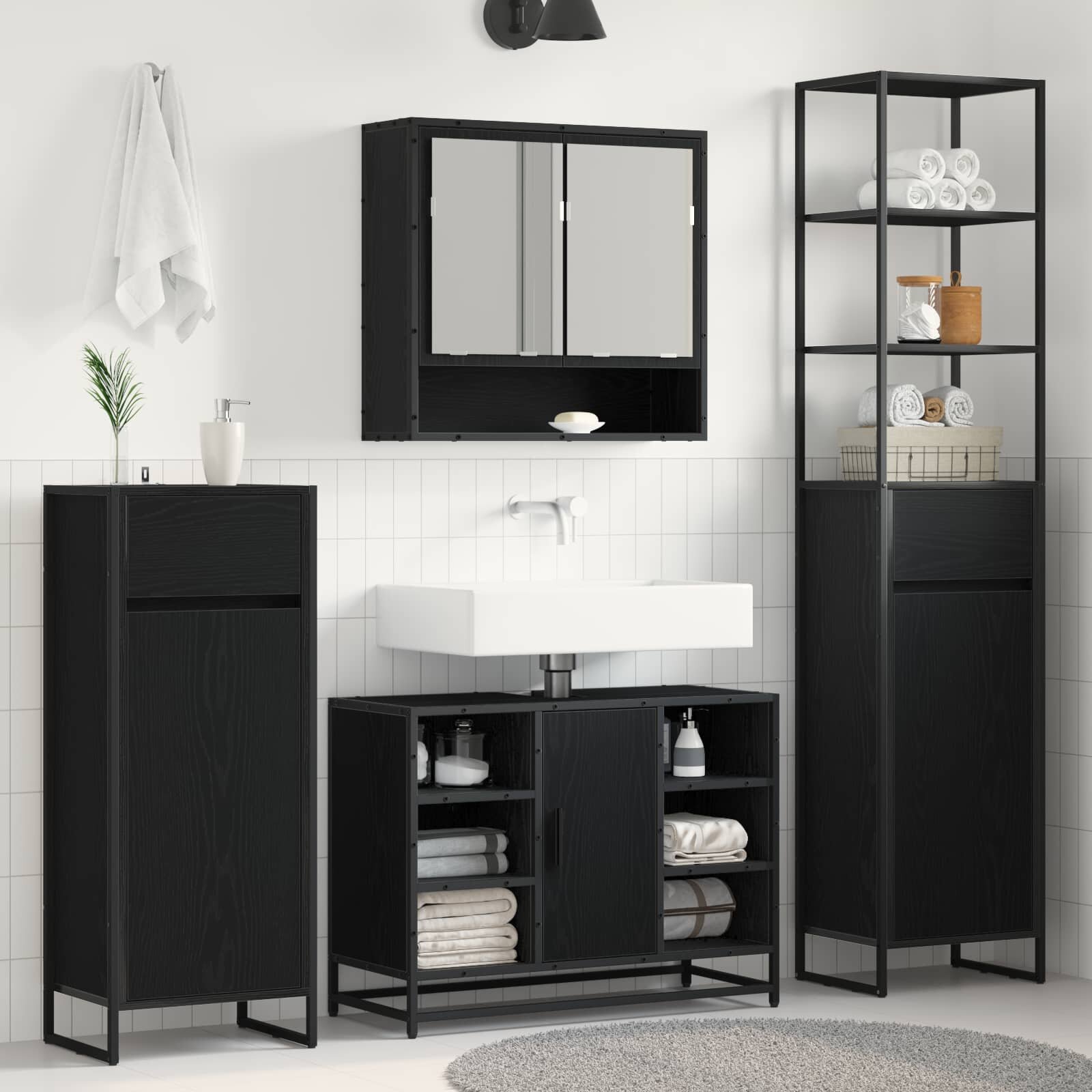 vidaXL Шкаф за баня Черния дъб 40 x 30 x 180 см Инженерна дървесина