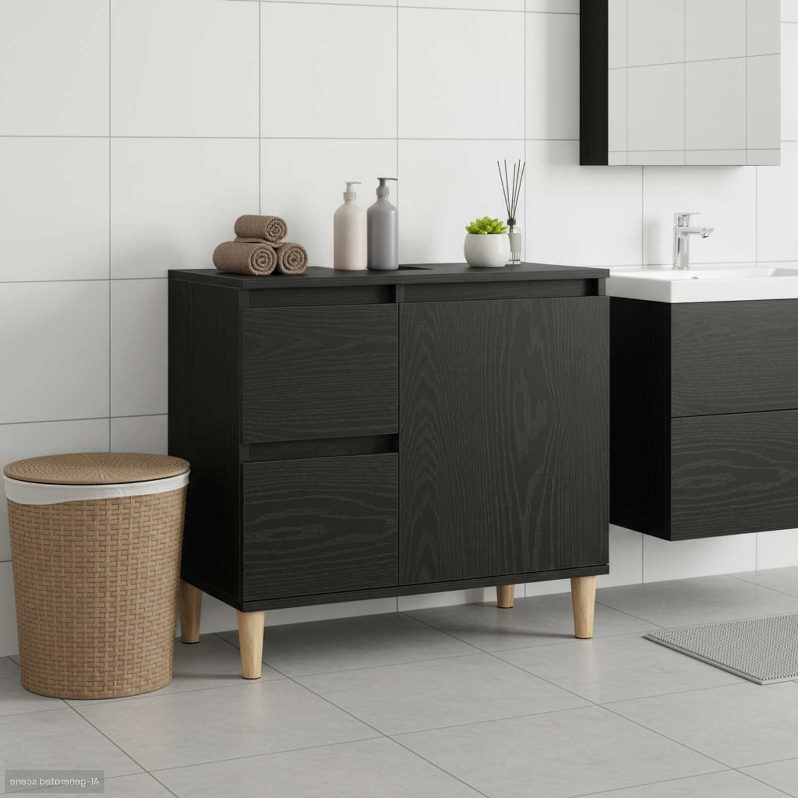 vidaXL Шкаф за баня Черния дъб 65 x 33 x 60 см Инженерна дървесина