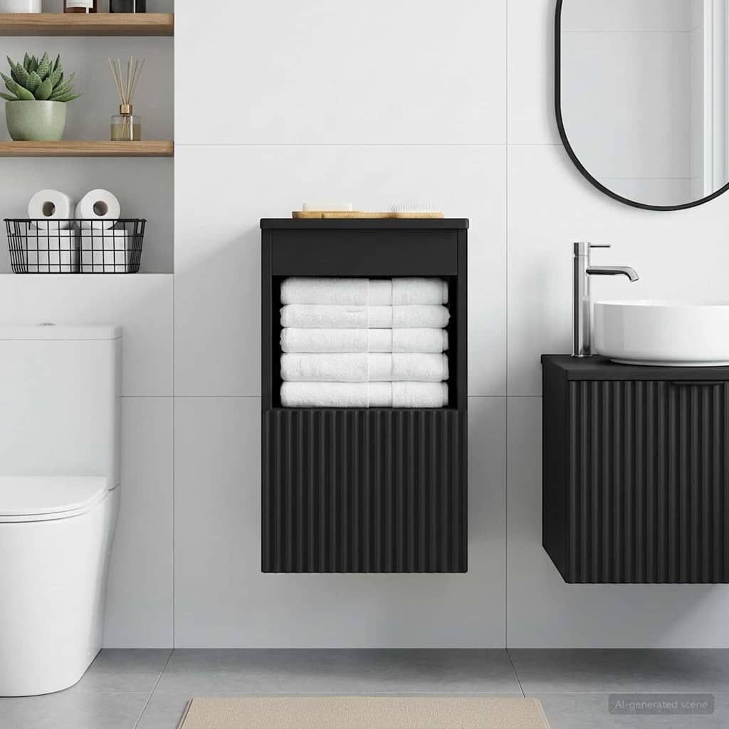 vidaXL Шкаф за баня Черно 30 x 35 x 50 см Инженерна дървесина