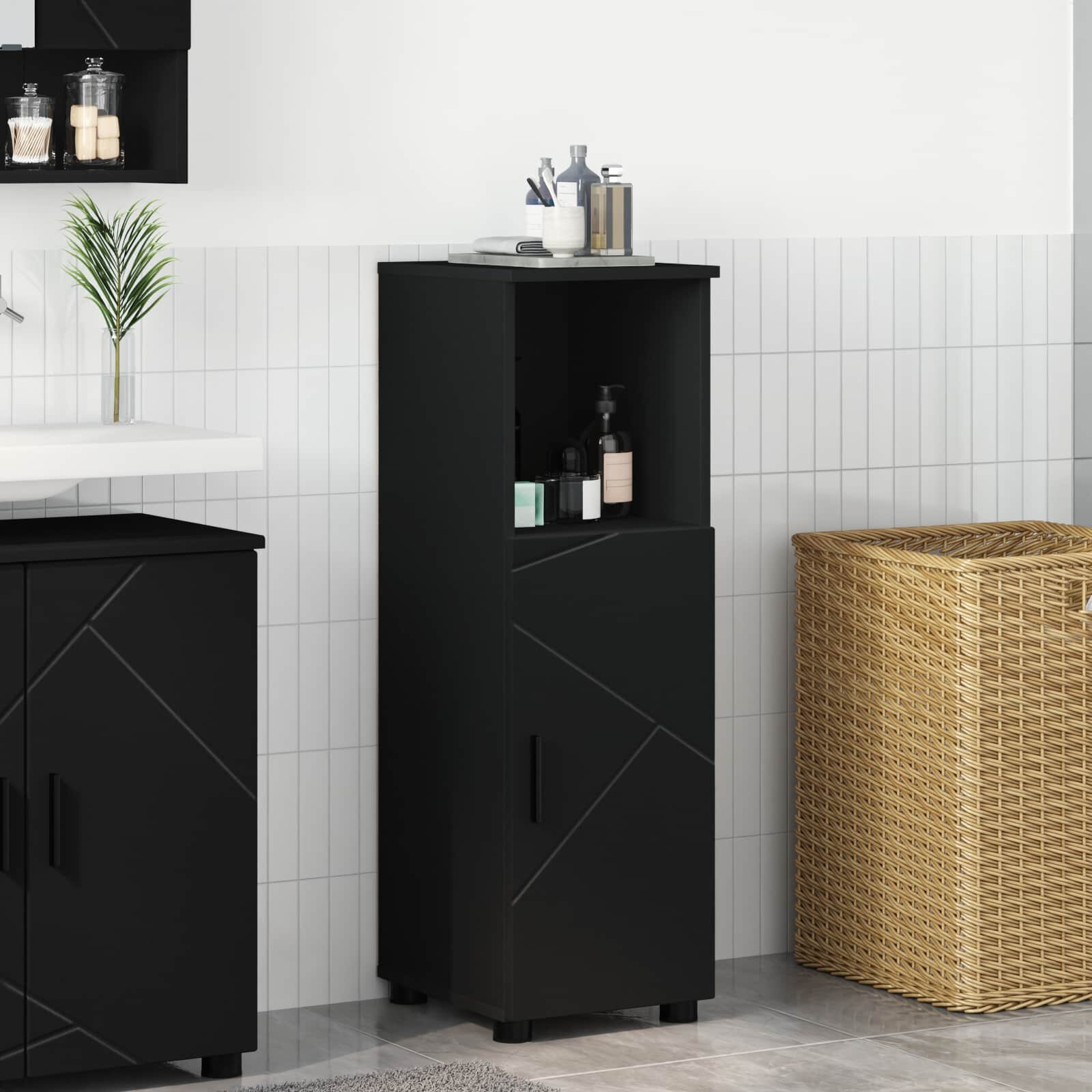 vidaXL Шкаф за баня Черно 30 x 35 x 95 см Инженерна дървесина Метал