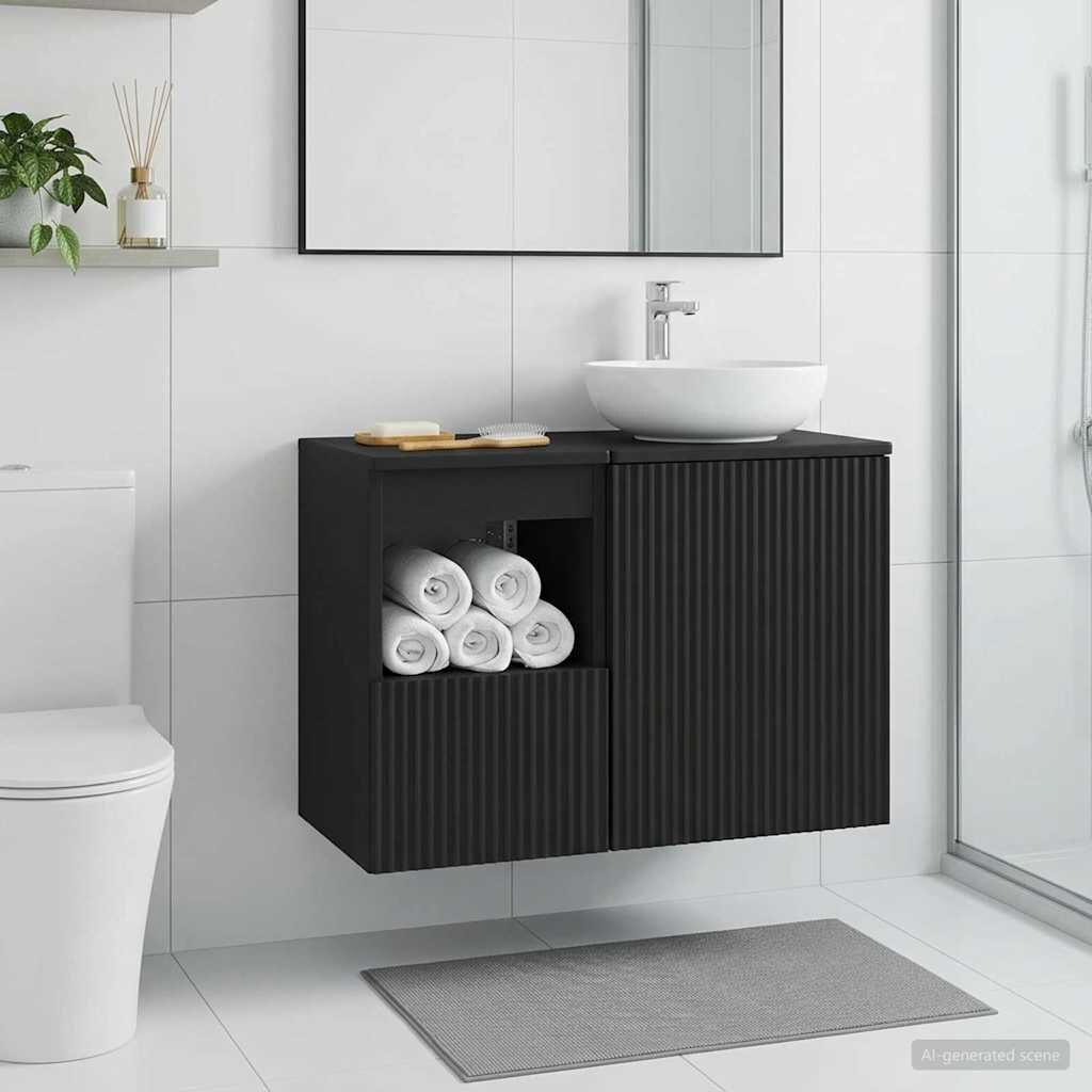 vidaXL Шкаф за баня Черно 30 x 41 x 50 см Инженерна дървесина