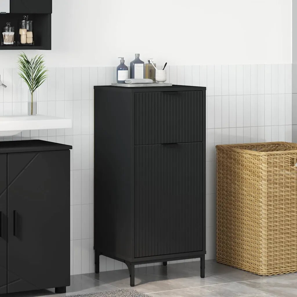 vidaXL Шкаф за баня Черно 395 x 36 x 88 см Инженерно дърво & Метал