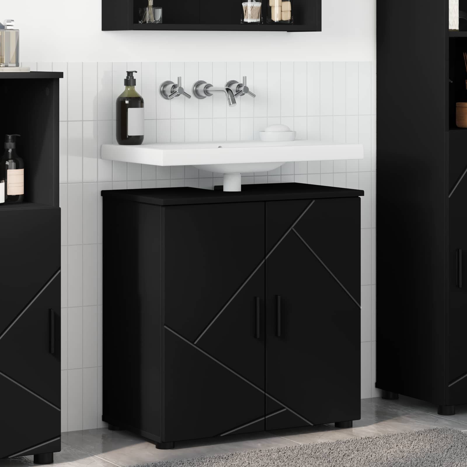 vidaXL Шкаф за баня Черно 61 x 35 x 64 см Инженерна дървесина Метал