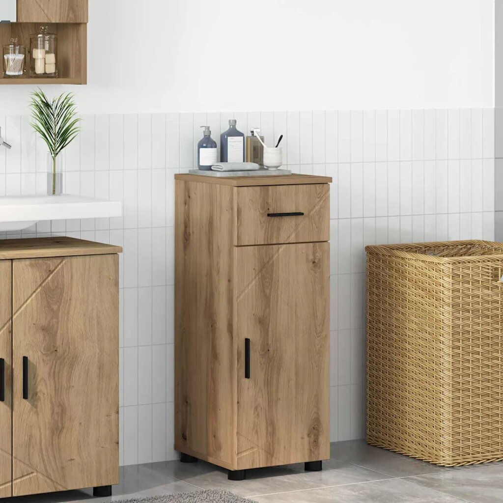 vidaXL Шкаф за баня Дъб 30 x 35 x 80 см Инженерна дървесина Метал