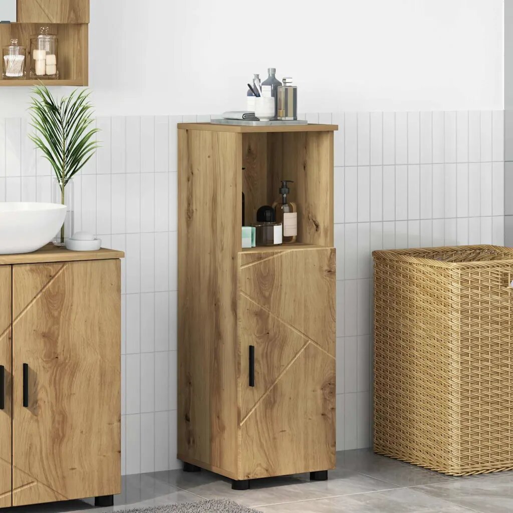 vidaXL Шкаф за баня Дъб 30 x 35 x 95 см Инженерна дървесина Метал