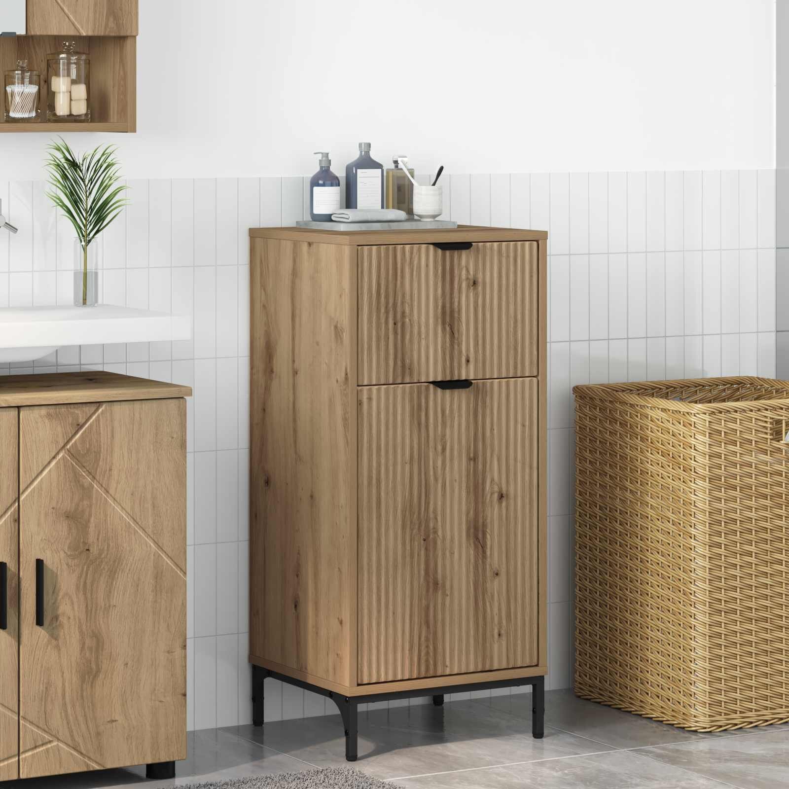 vidaXL Шкаф за баня Дъб 395 x 36 x 88 см Инженерна дървесина Метал