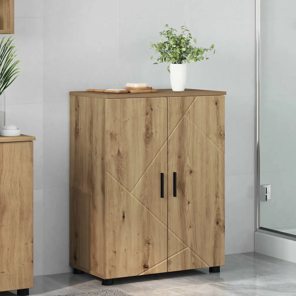 vidaXL Шкаф за баня Дъб 60 x 35 x 80 см Инженерна дървесина Метал