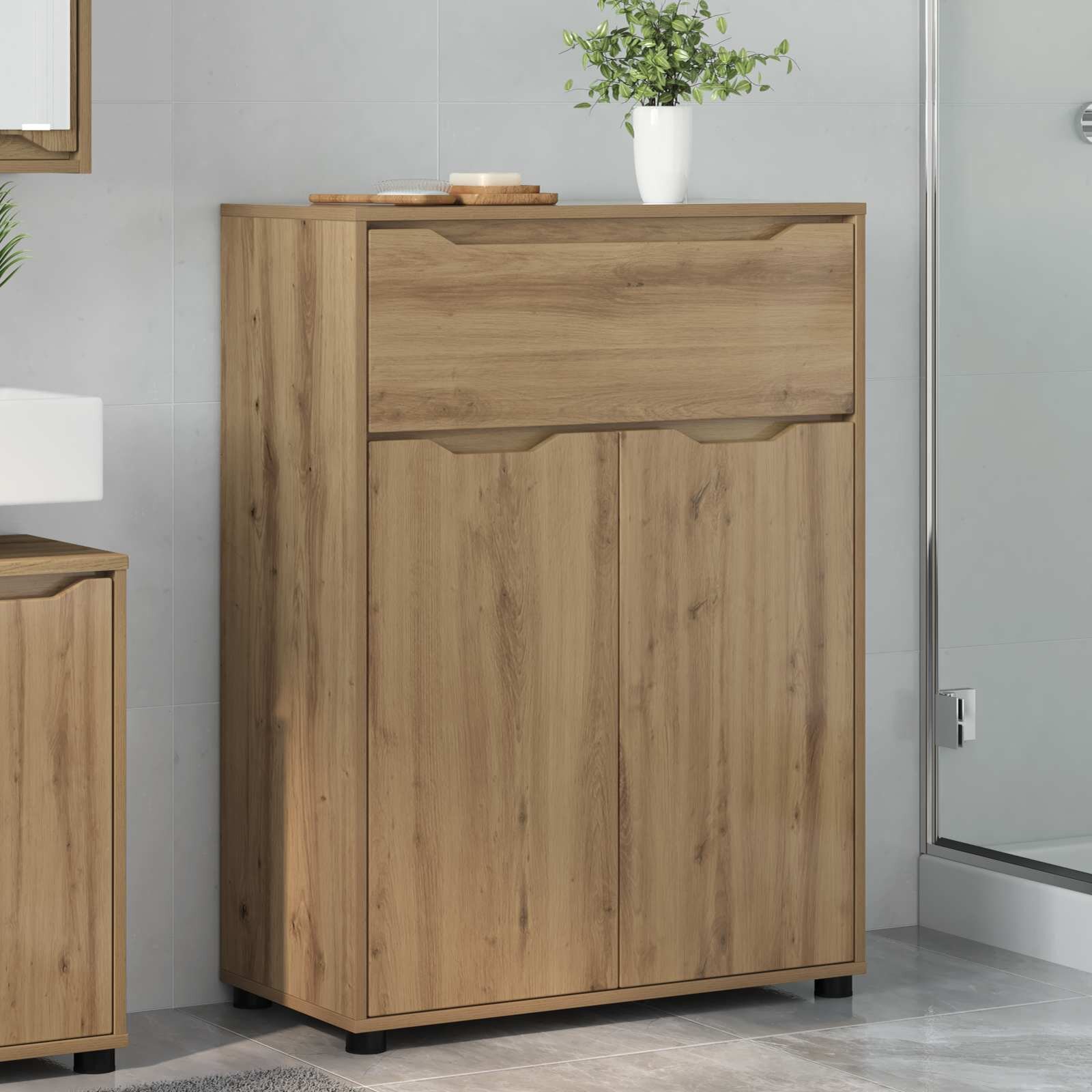 vidaXL Шкаф за баня Дъб 725 x 365 x 100 см Инженерна дървесина