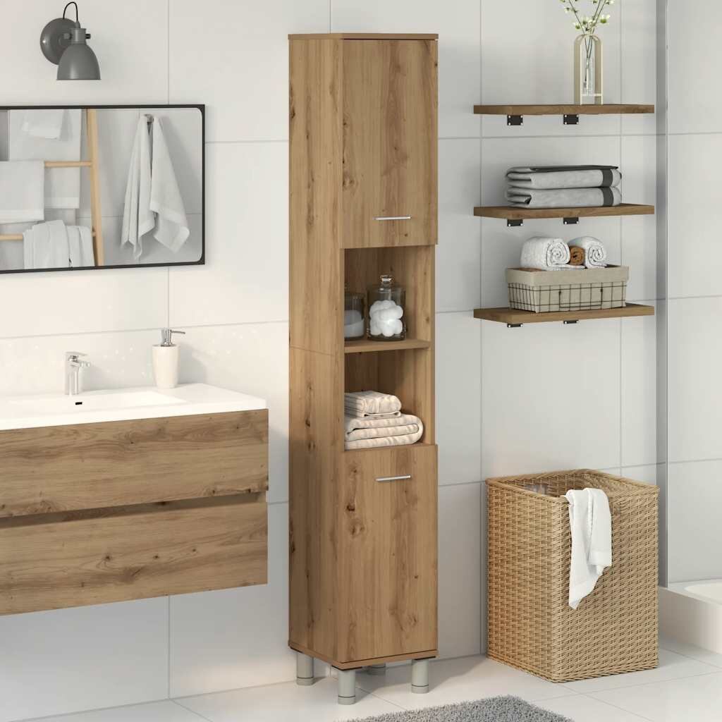 vidaXL Шкаф за баня дъб артизан 30x30x179 см инженерно дърво