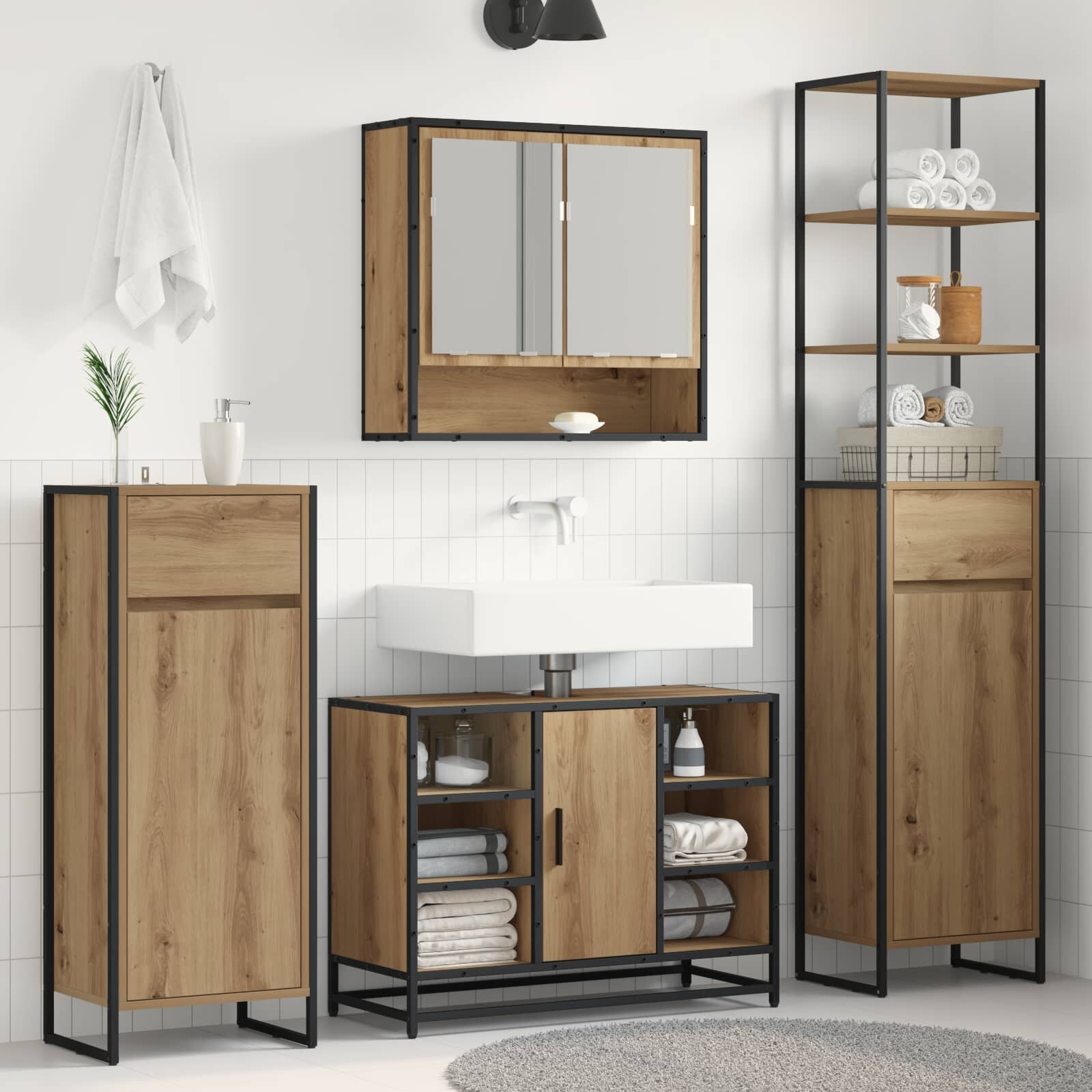 vidaXL Шкаф за баня Дъб Артизан 40 x 30 x 100 см Инженерна дървесина