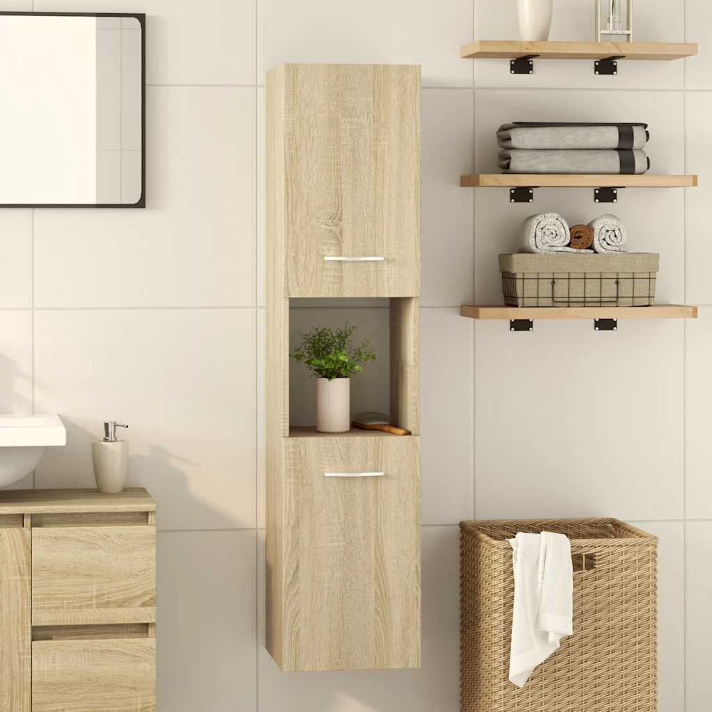vidaXL Шкаф за баня дъб сонома 30x30x130 см инженерно дърво