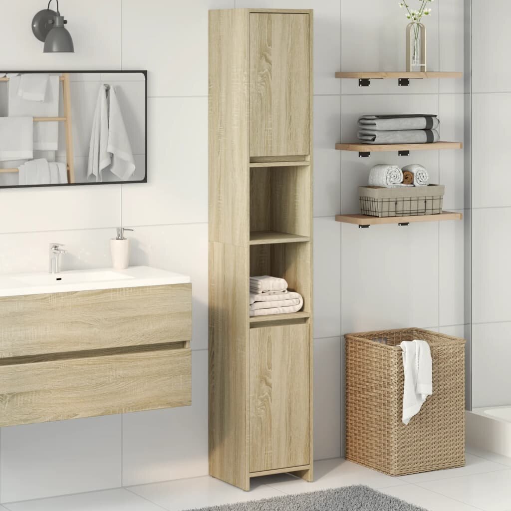 vidaXL Шкаф за баня дъб сонома 30x30x1835 см инженерно дърво