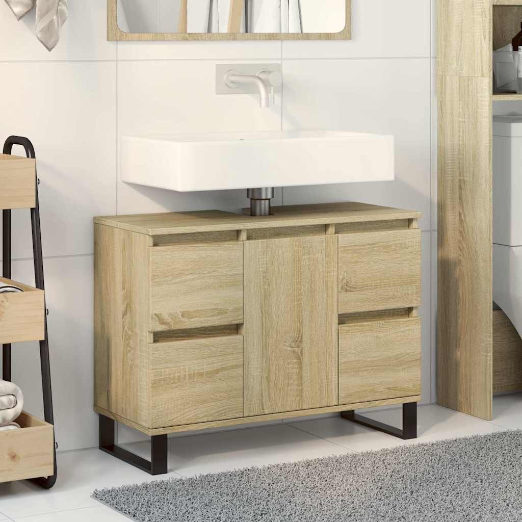 vidaXL Шкаф за баня дъб сонома 80x33x60 см инженерно дърво