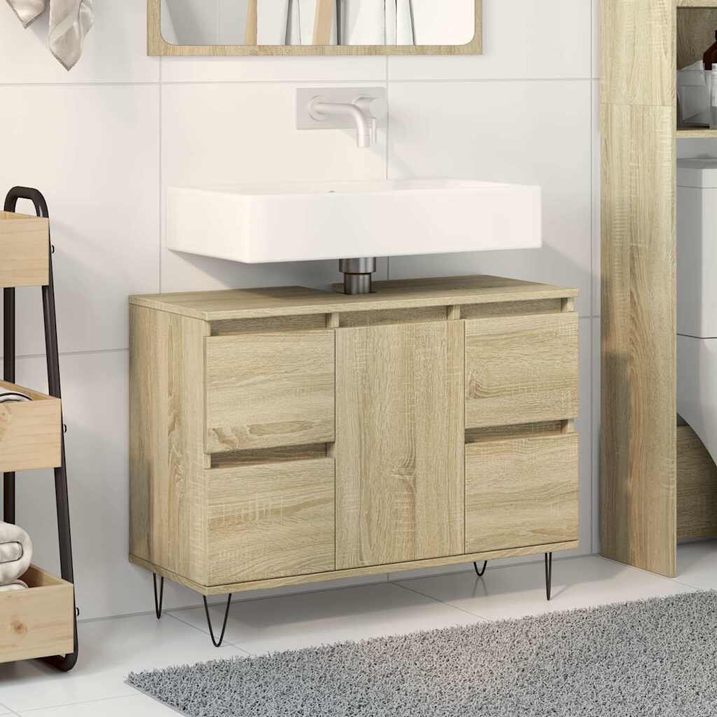 vidaXL Шкаф за баня дъб сонома 80x33x60 см инженерно дърво