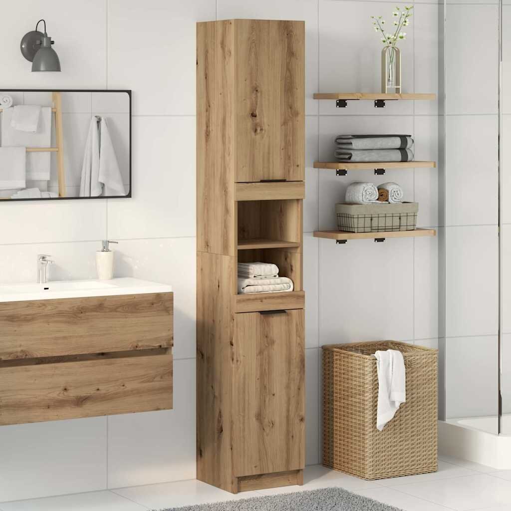 vidaXL Шкаф за баня дъбов 32x34x1885 см инженерно дърво