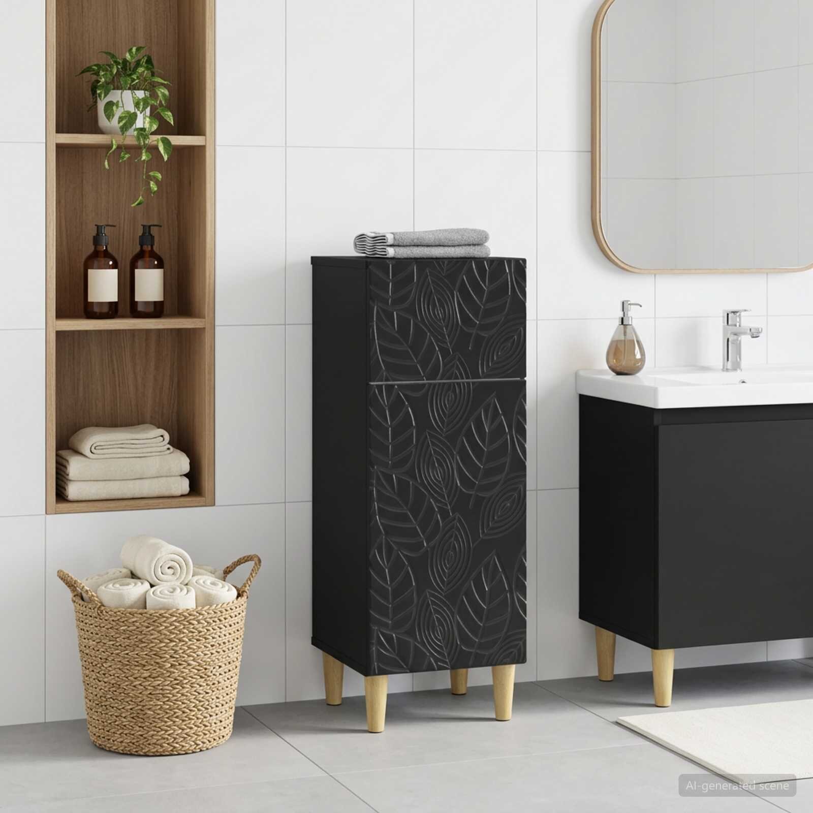 vidaXL Шкаф за баня DELFT Черно 30 x 31 x 80 см Инженерна дървесина