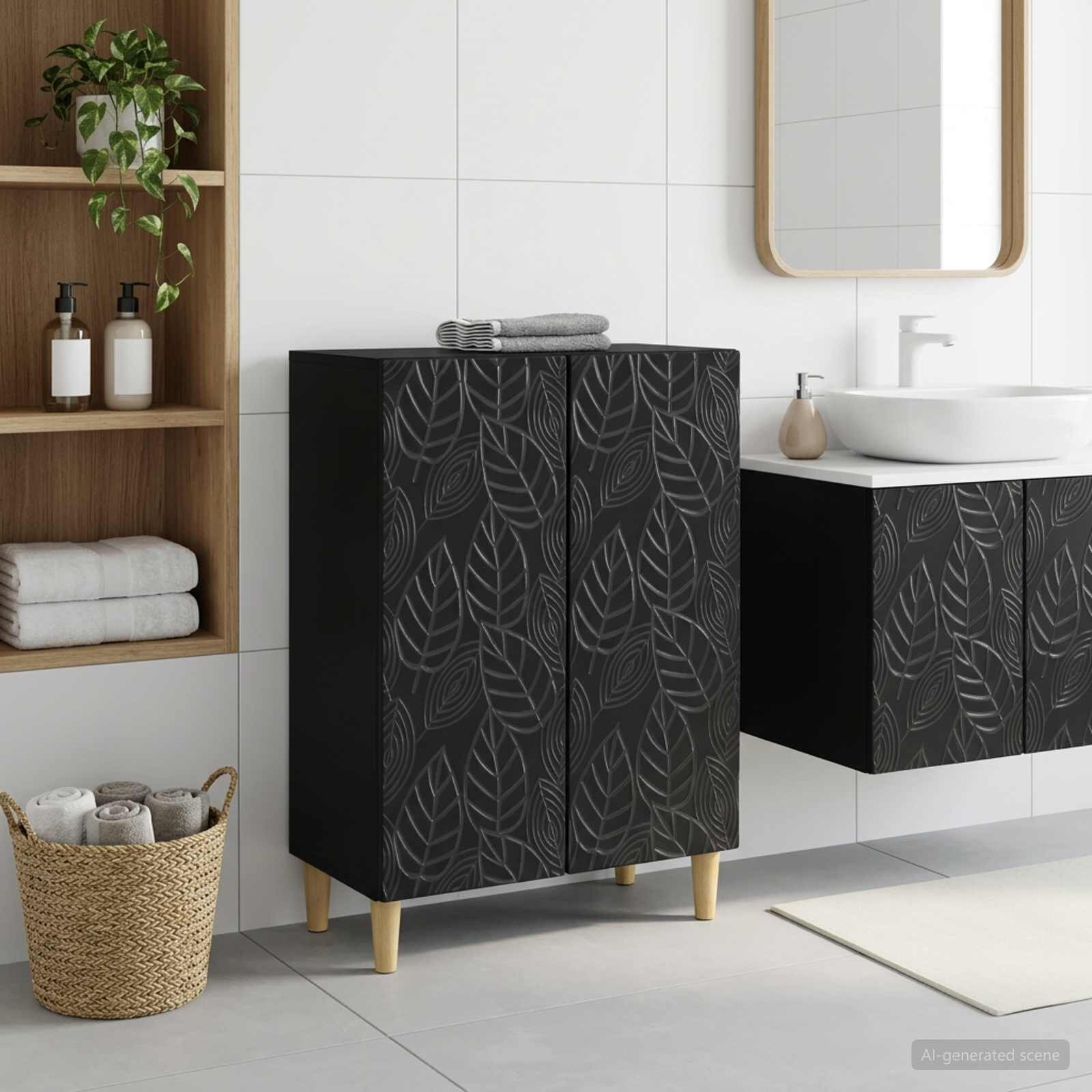 vidaXL Шкаф за баня DELFT Черно 595 x 31 x 80 см Инженерна дървесина
