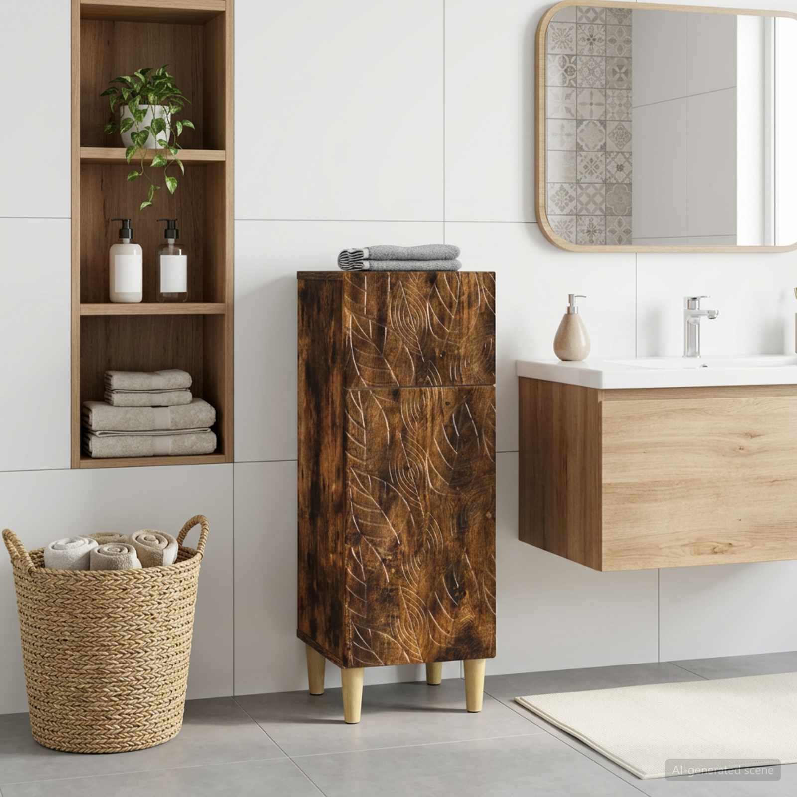 vidaXL Шкаф за баня DELFT Опушен дъб 30 x 31 x 80 см