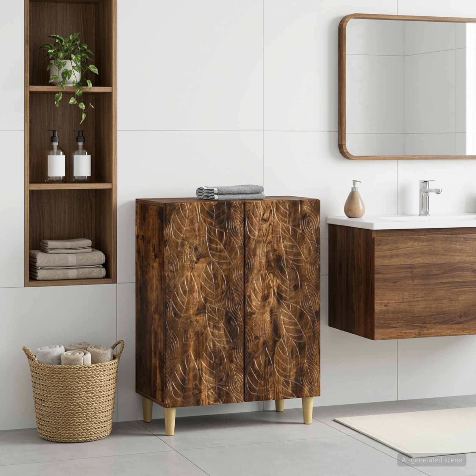 vidaXL Шкаф за баня DELFT Опушен дъб 595 x 31 x 80 см