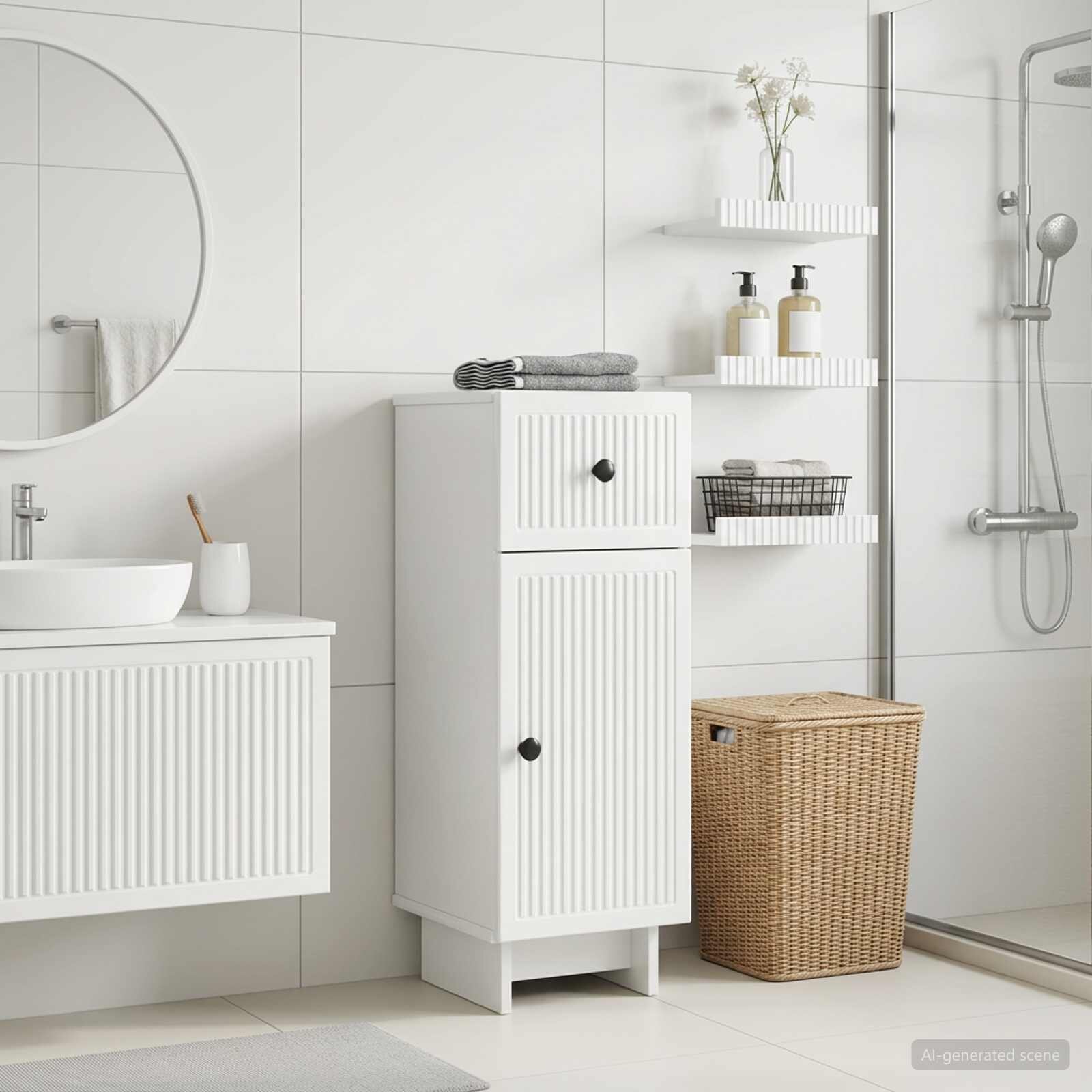 vidaXL Шкаф за баня EDE Бял гланц 30 x 31 x 80 см Инженерна дървесина
