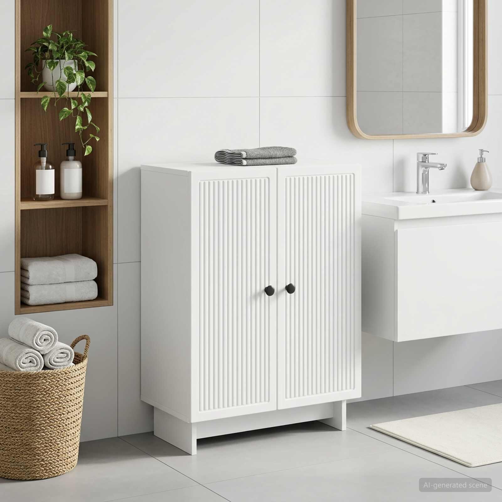 vidaXL Шкаф за баня EDE Бяло 595 x 31 x 80 см Инженерна дървесина