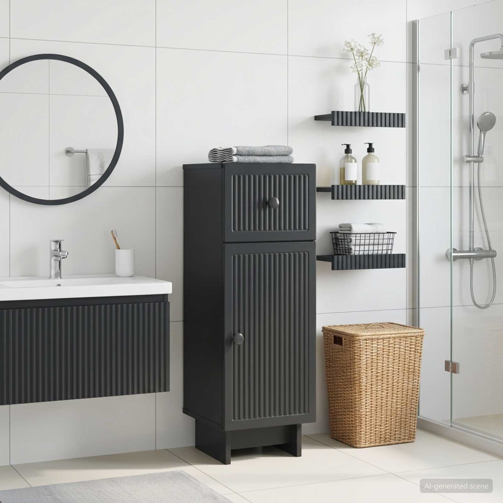 vidaXL Шкаф за баня EDE Черно 30 x 31 x 80 см Инженерна дървесина