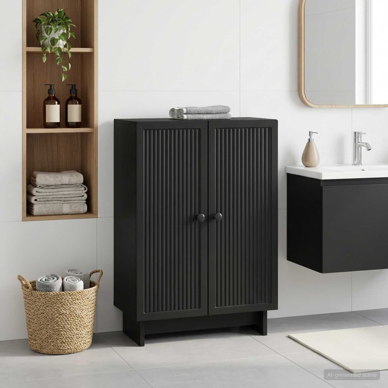 vidaXL Шкаф за баня EDE Черно 595 x 31 x 80 см Инженерна дървесина