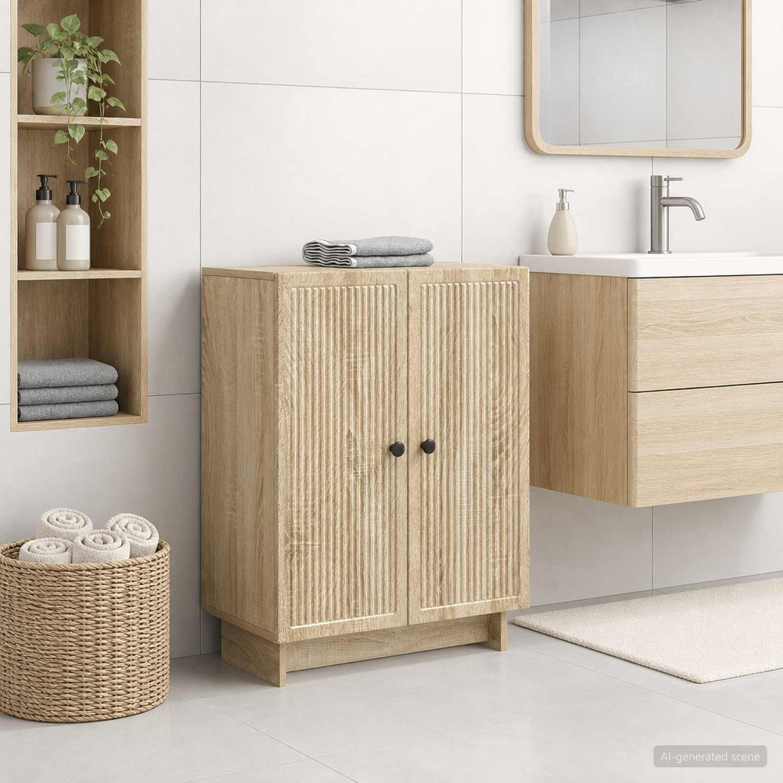 vidaXL Шкаф за баня EDE Дъб сонома 595 x 31 x 80 см
