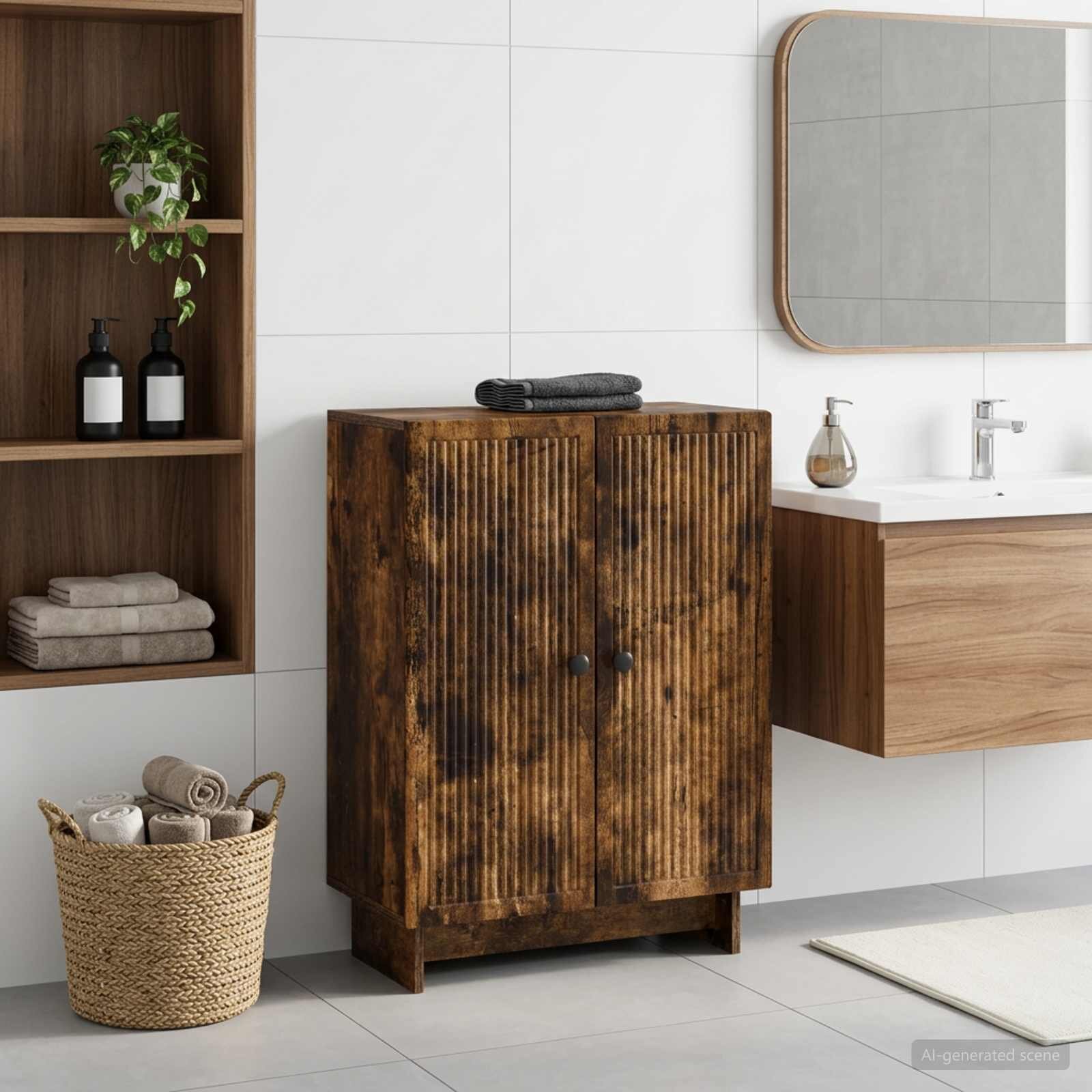 vidaXL Шкаф за баня EDE Опушен дъб 595 x 31 x 80 см