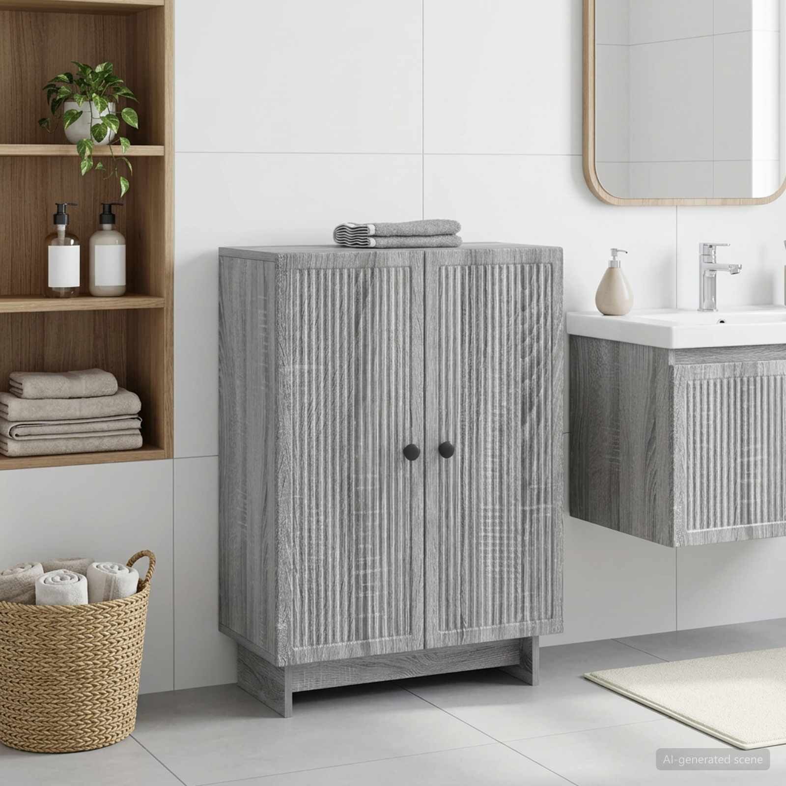 vidaXL Шкаф за баня EDE Сив Сонома 595 x 31 x 80 см