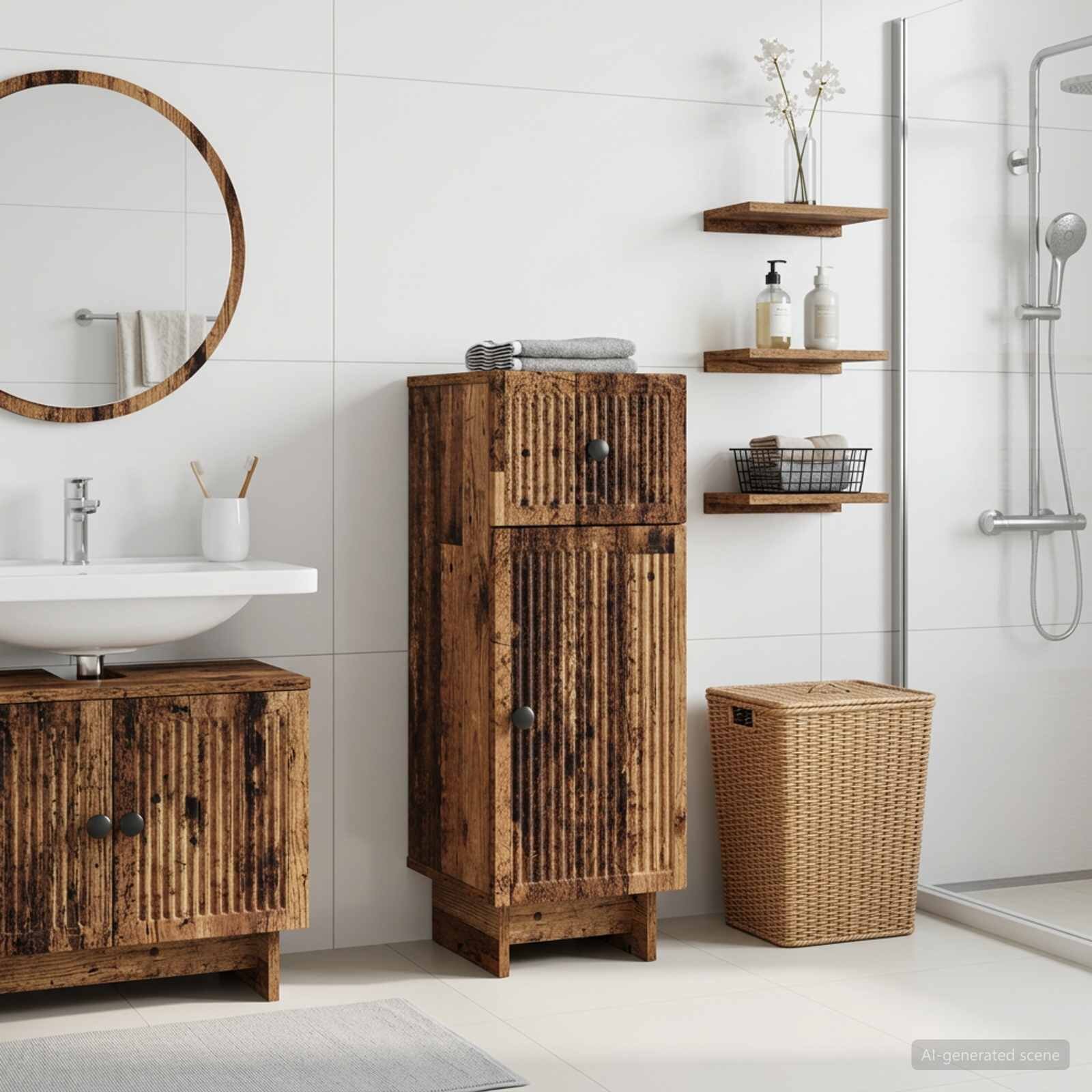 vidaXL Шкаф за баня EDE Старо дърво 30 x 31 x 80 см