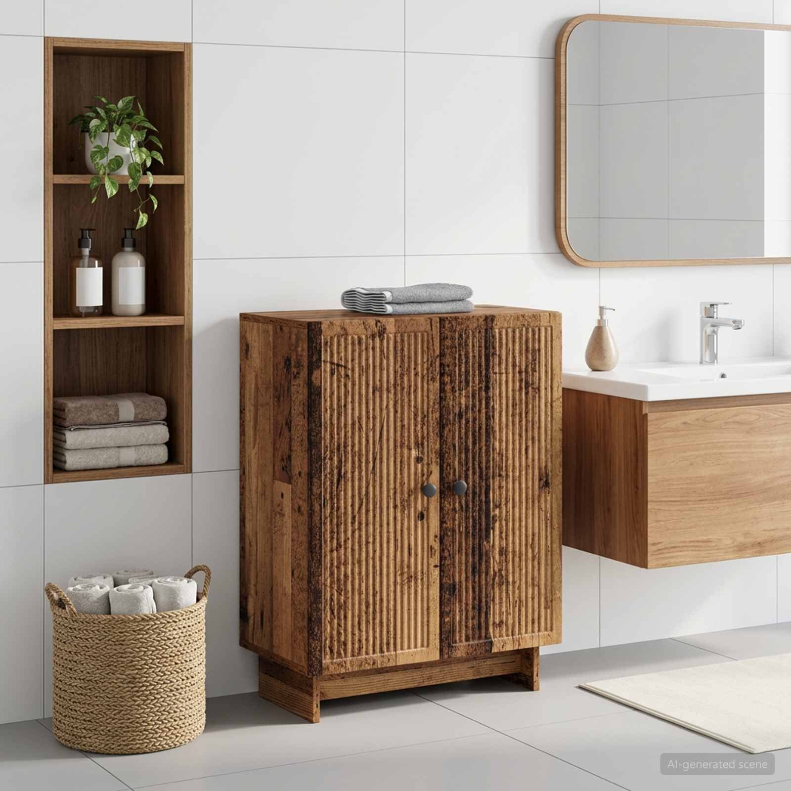 vidaXL Шкаф за баня EDE Старо дърво 595 x 31 x 80 см