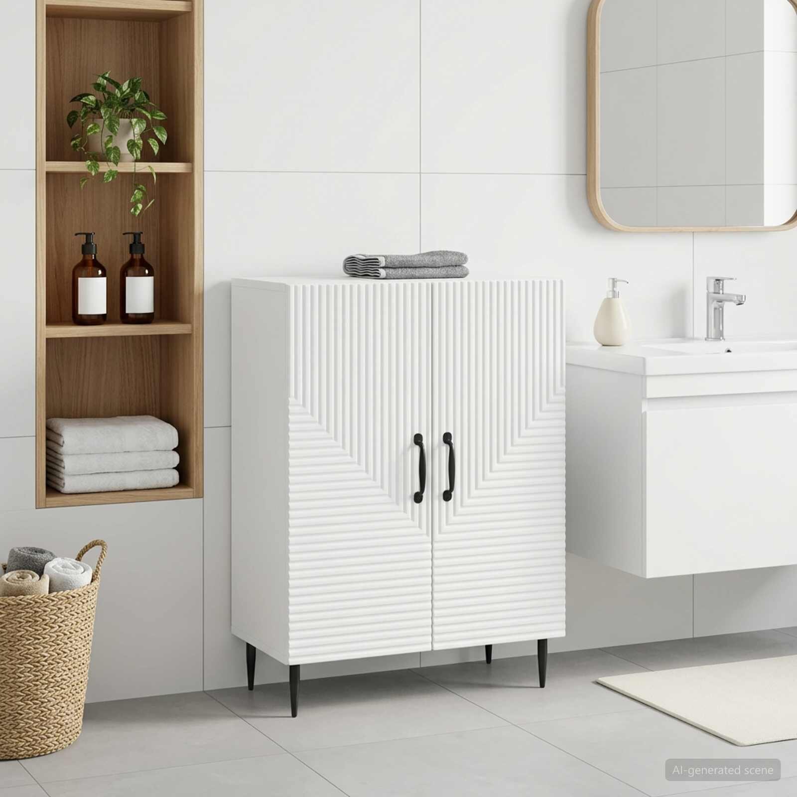 vidaXL Шкаф за баня HAARLEM Бяло 595 x 31 x 80 см Инженерна дървесина