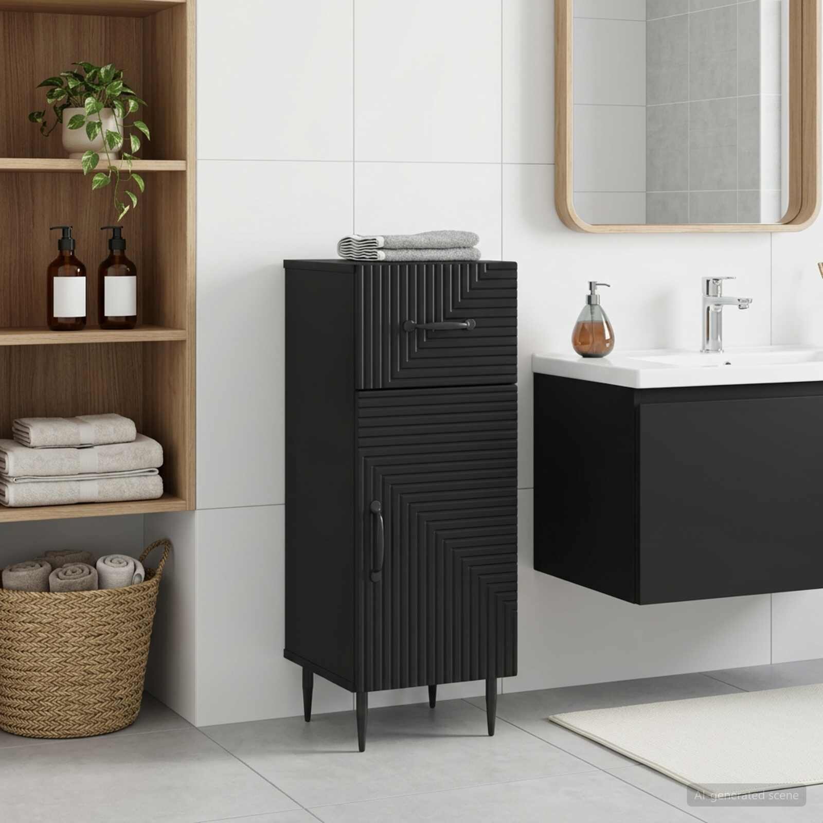 vidaXL Шкаф за баня HAARLEM Черно 30 x 31 x 80 см Инженерна дървесина