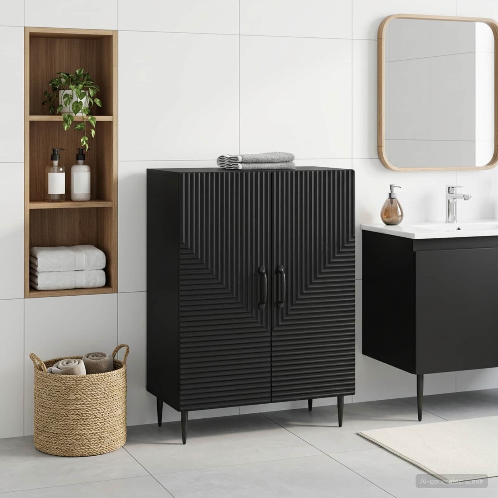 vidaXL Шкаф за баня HAARLEM Черно 595 x 31 x 80 см