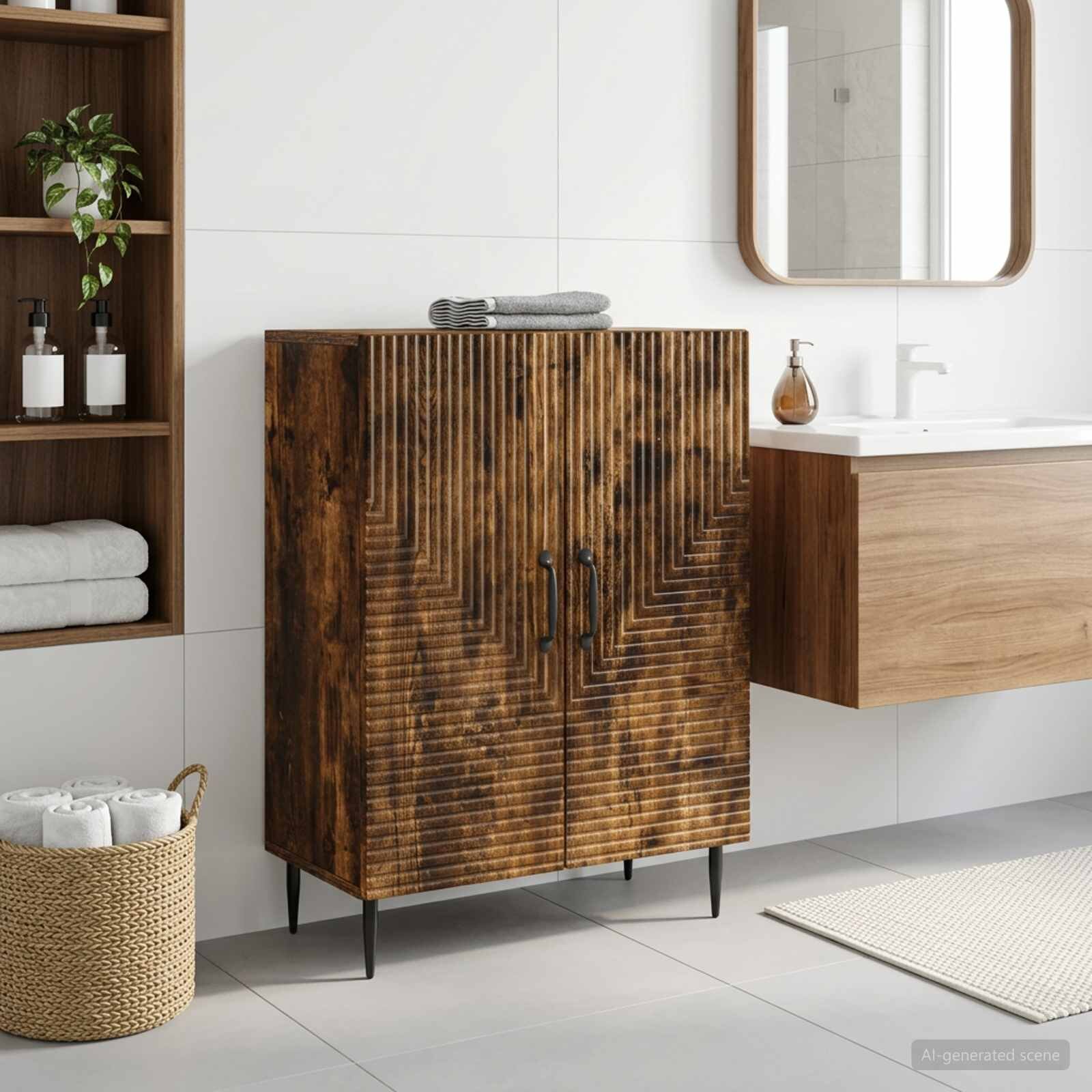 vidaXL Шкаф за баня HAARLEM Опушен дъб 595 x 31 x 80 см