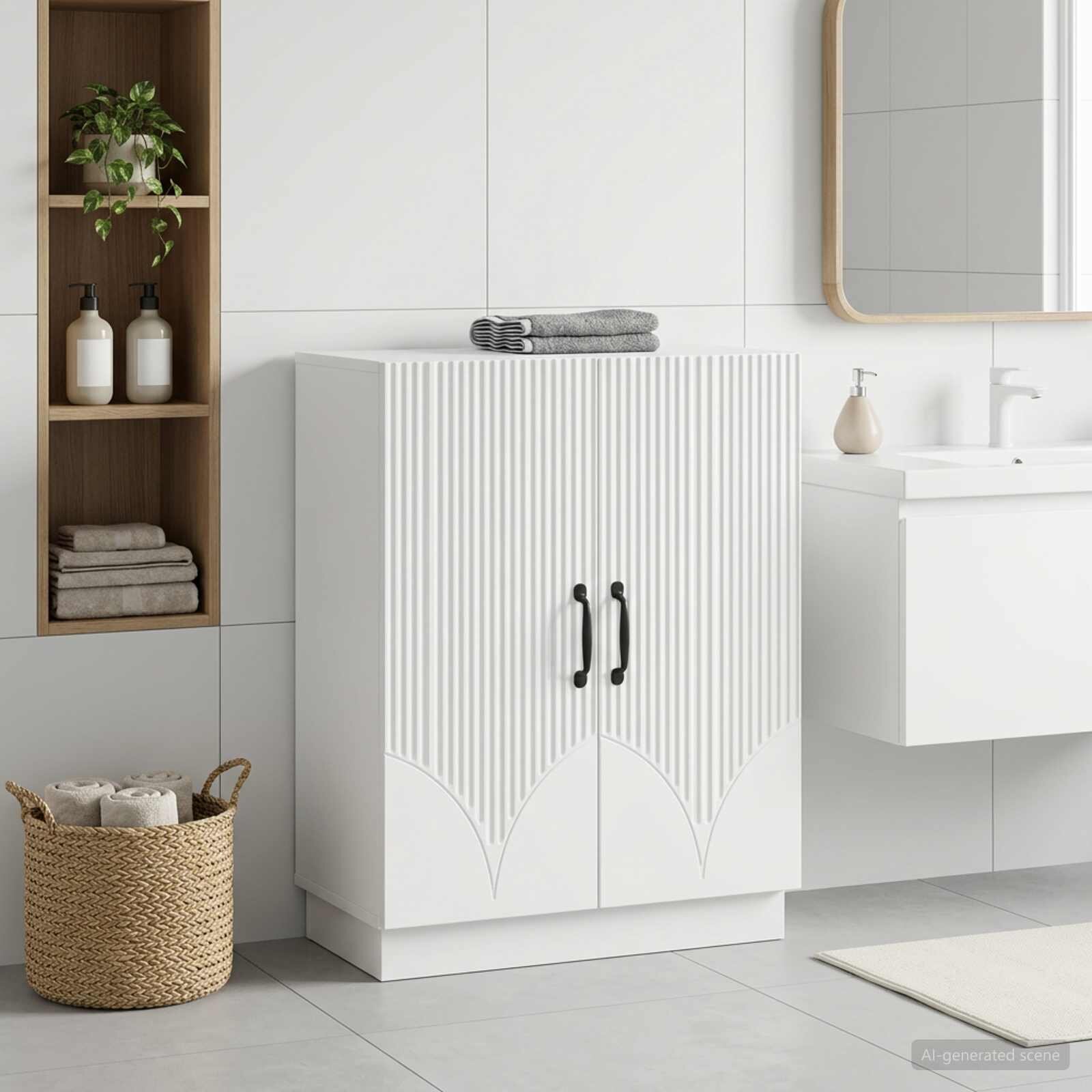 vidaXL Шкаф за баня HOORN Бяло 595 x 31 x 77 см Инженерна дървесина