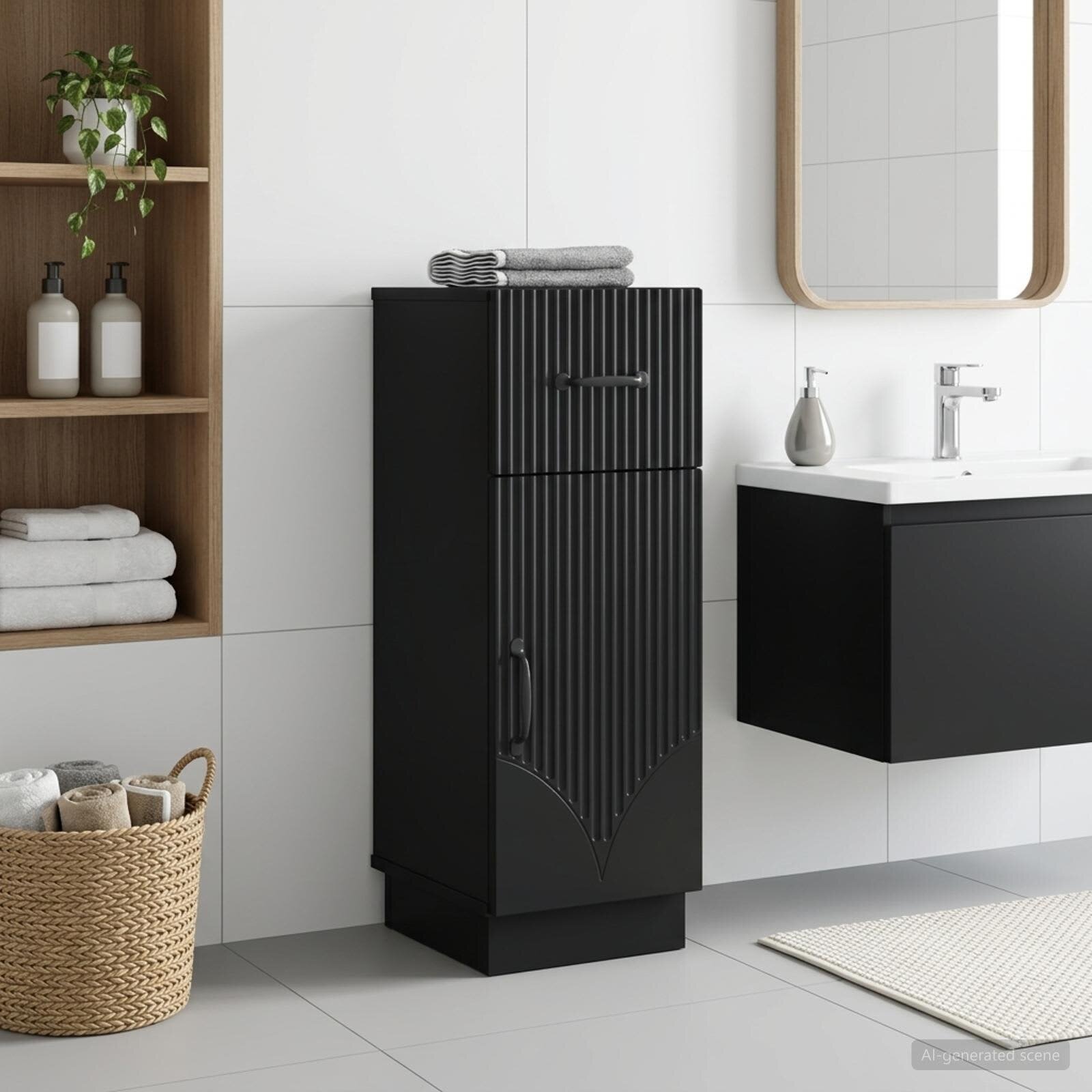 vidaXL Шкаф за баня HOORN Черно 30 x 31 x 77 см Инженерна дървесина