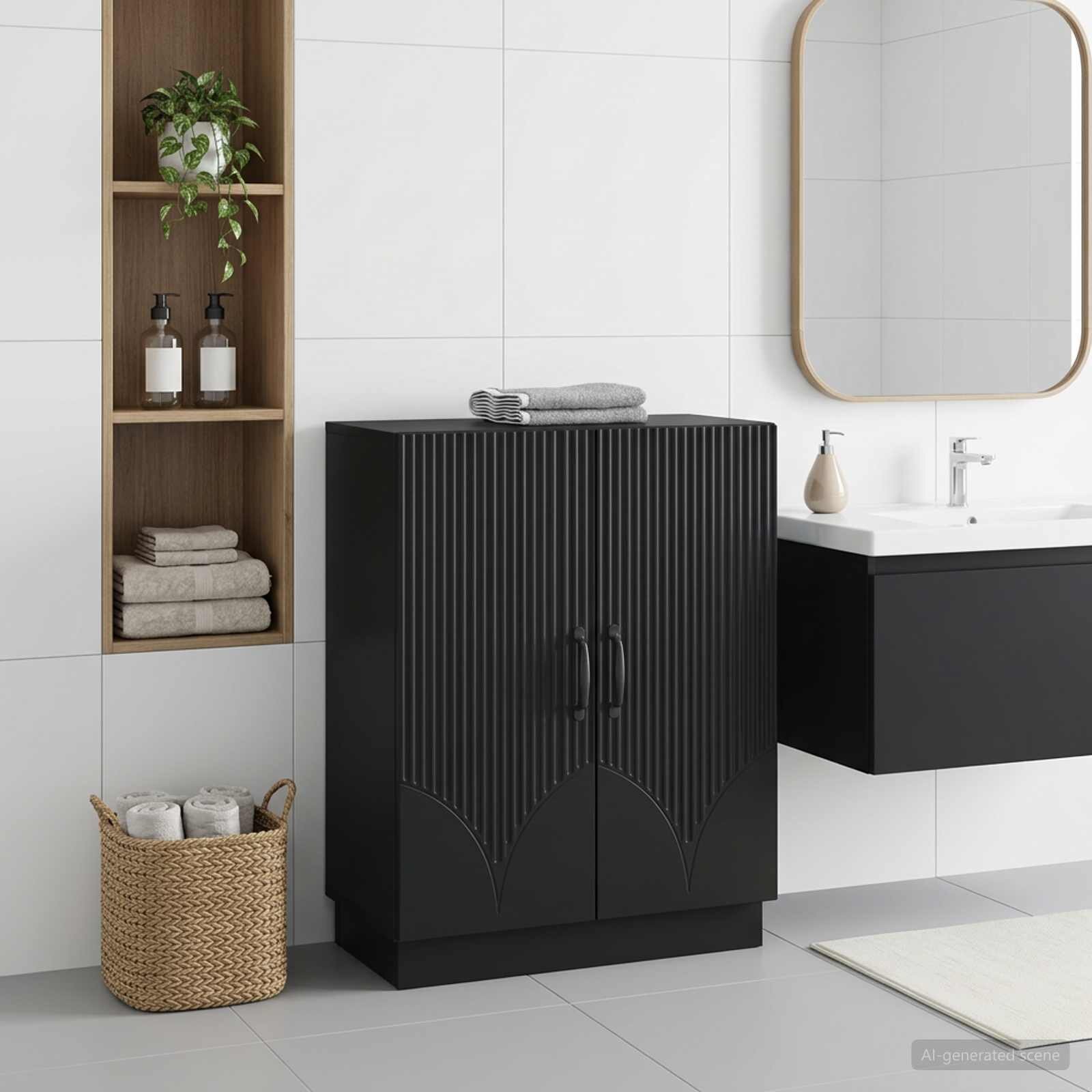 vidaXL Шкаф за баня HOORN Черно 595 x 31 x 77 см Инженерна дървесина