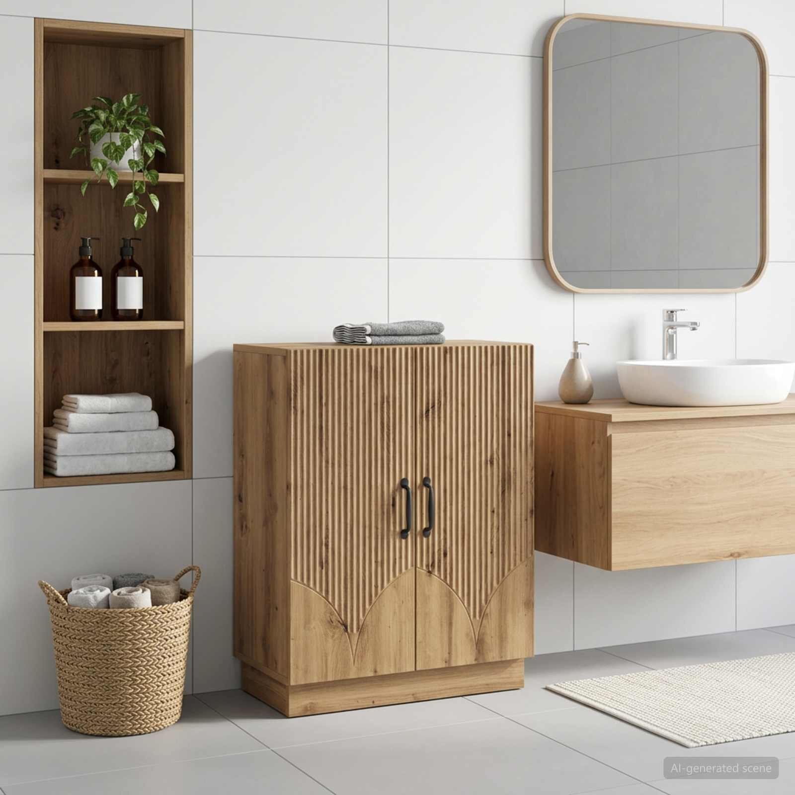 vidaXL Шкаф за баня HOORN Дъб артизан 595 x 31 x 77 см