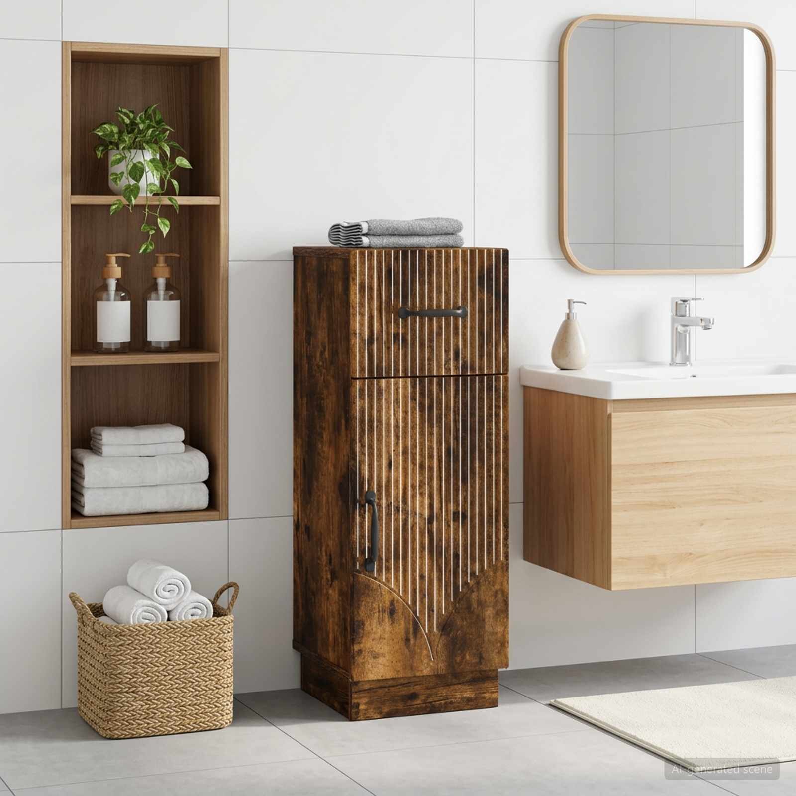 vidaXL Шкаф за баня HOORN Опушен дъб 30 x 31 x 77 см
