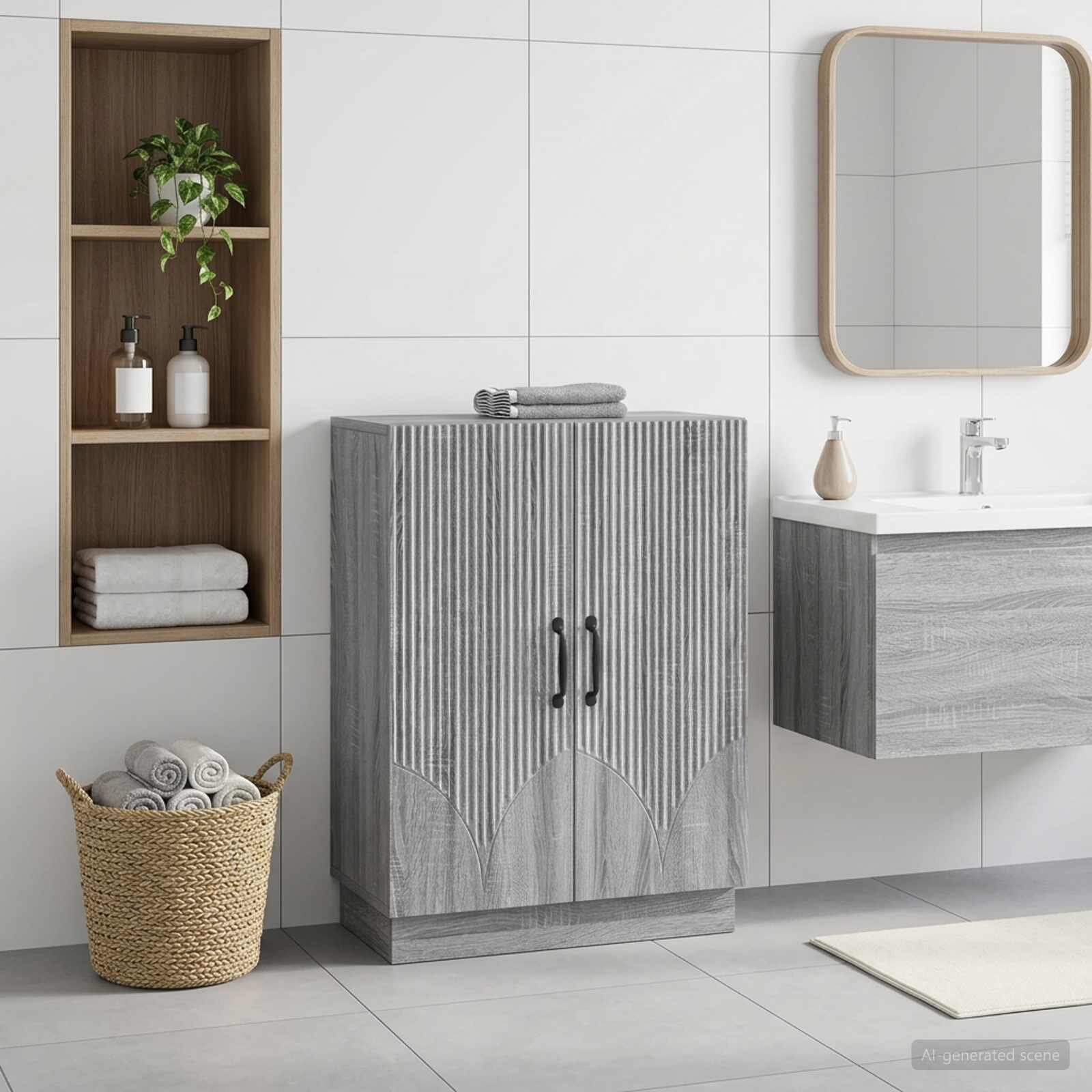 vidaXL Шкаф за баня HOORN Сив Сонома 595 x 31 x 77 см