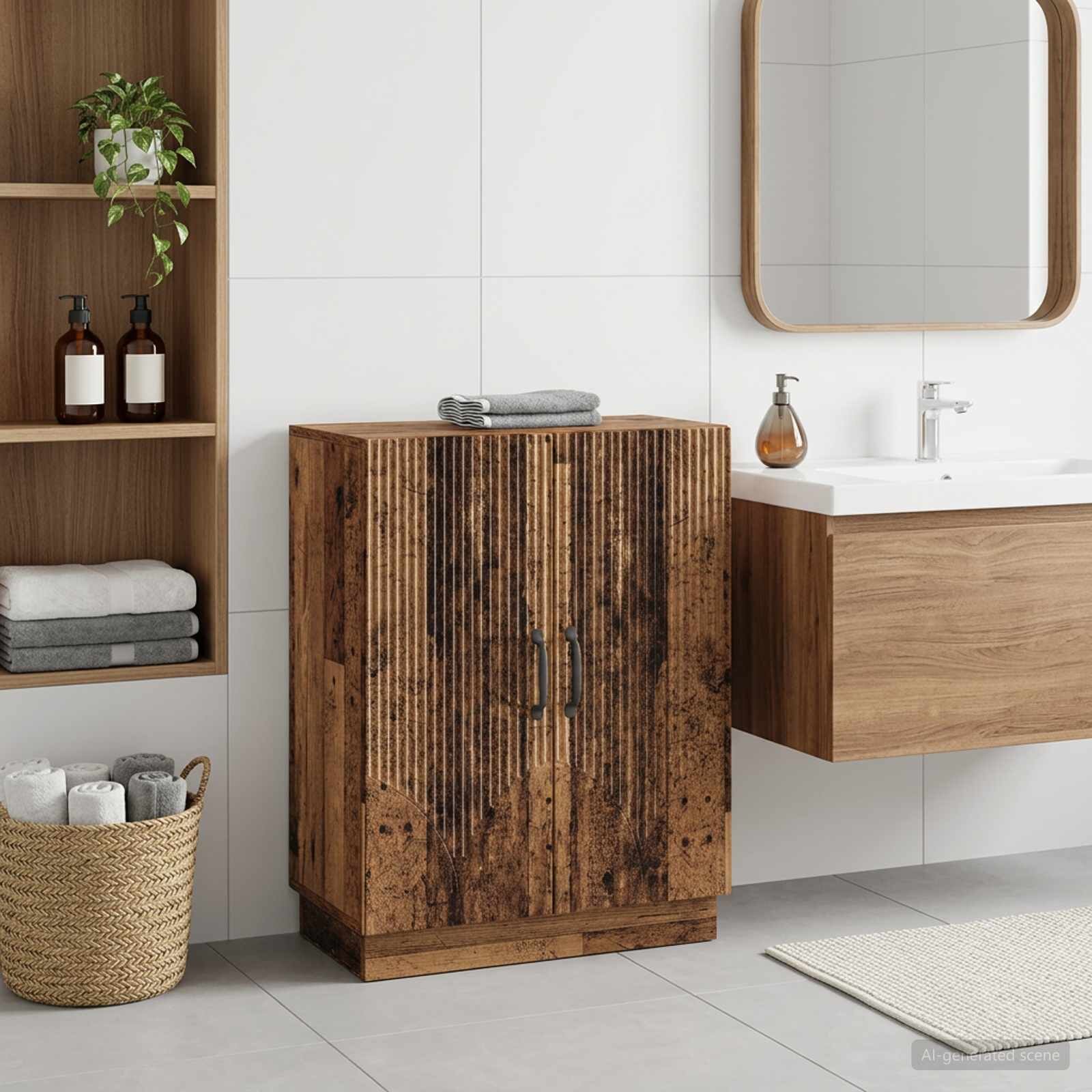 vidaXL Шкаф за баня HOORN Старо дърво 595 x 31 x 77 см