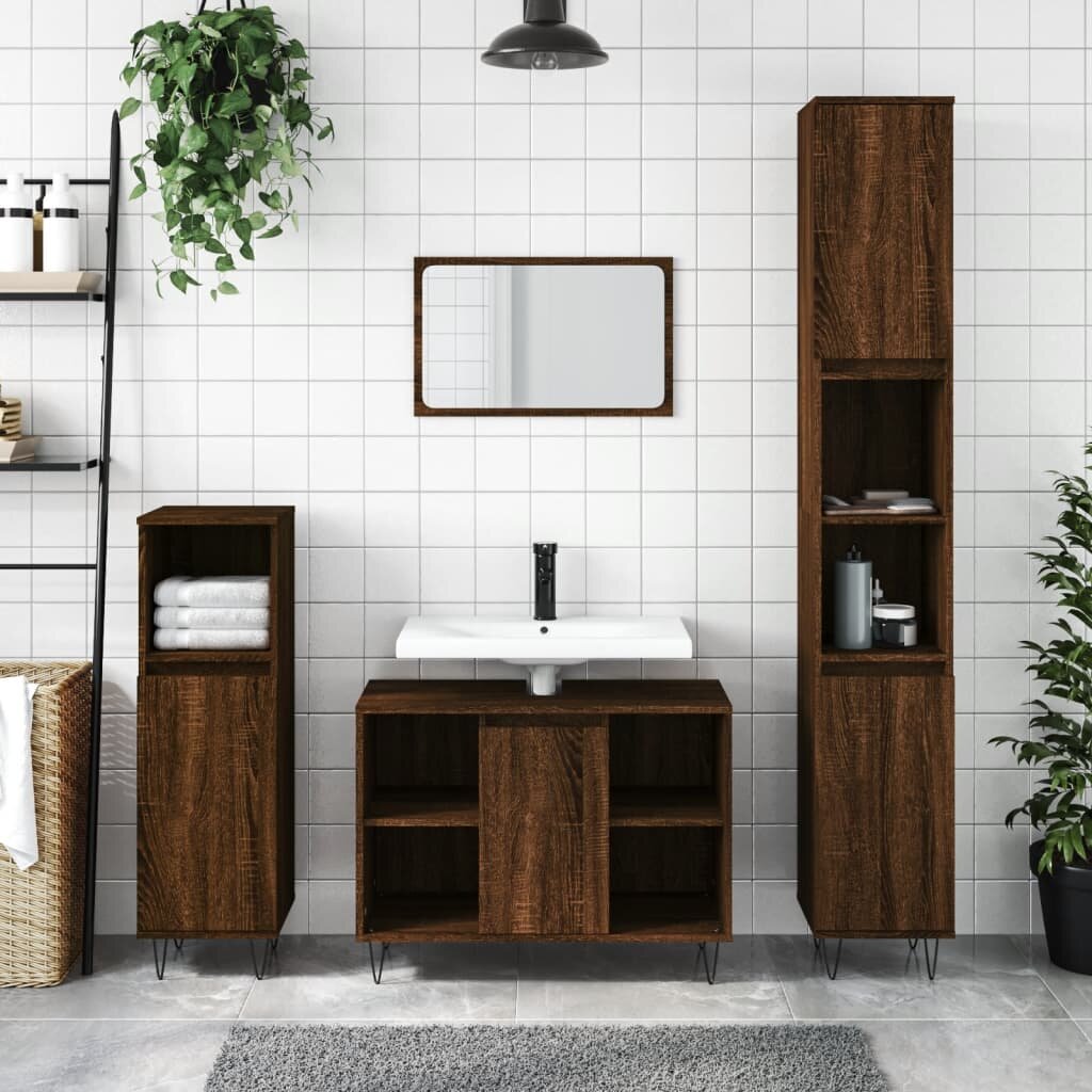 vidaXL Шкаф за баня кафяв дъб 30x30x100 см инженерно дърво