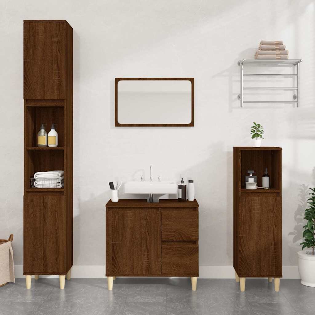 vidaXL Шкаф за баня кафяв дъб 30x30x100 см инженерно дърво
