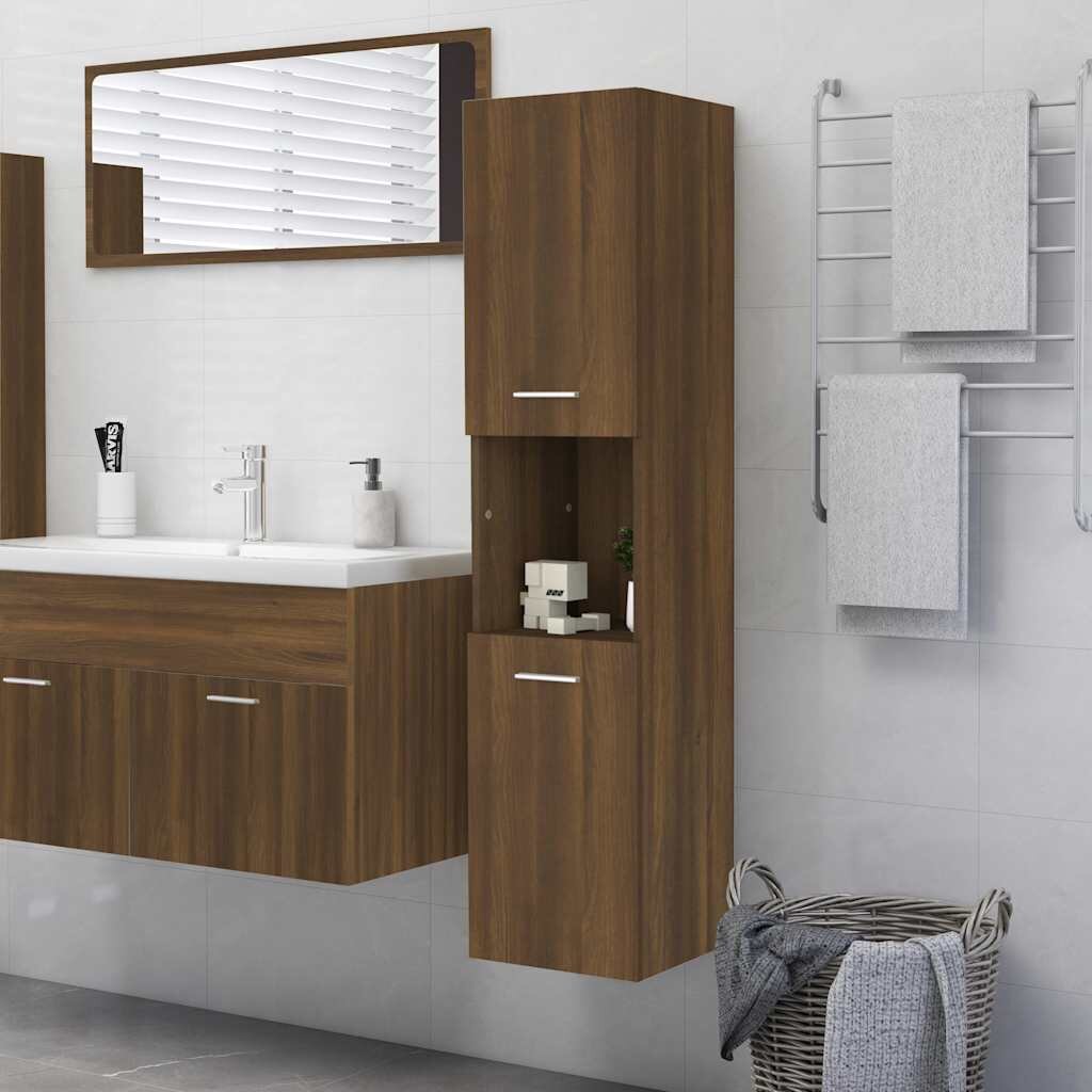 vidaXL Шкаф за баня кафяв дъб 30x30x130 см инженерно дърво