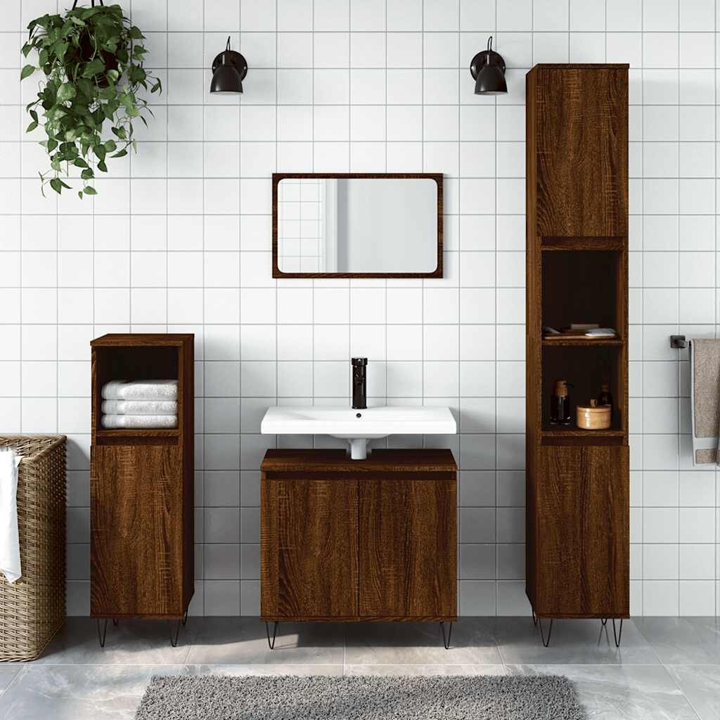 vidaXL Шкаф за баня кафяв дъб 58x33x60 см инженерно дърво